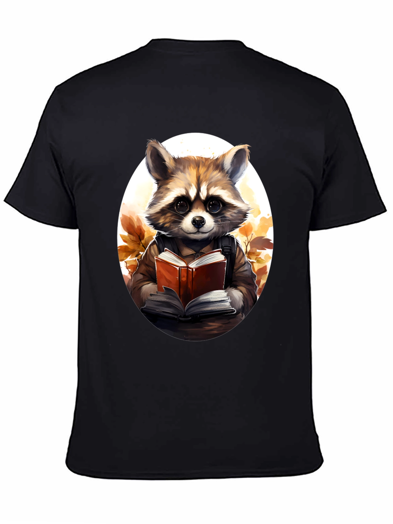 Raccoon Reader Graphic Tee - Black Cotton
