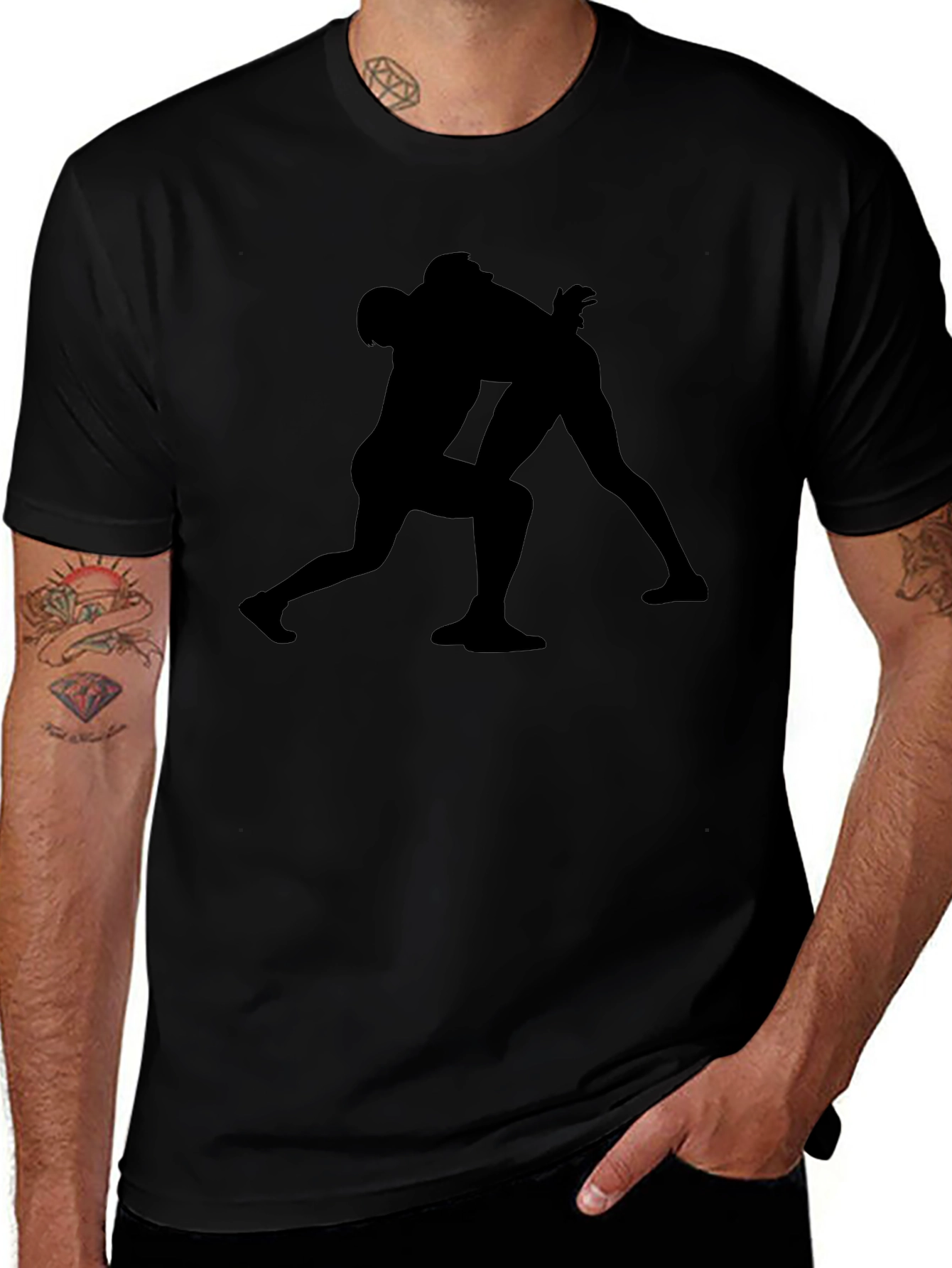 Wrestling Silhouette Black T-Shirt