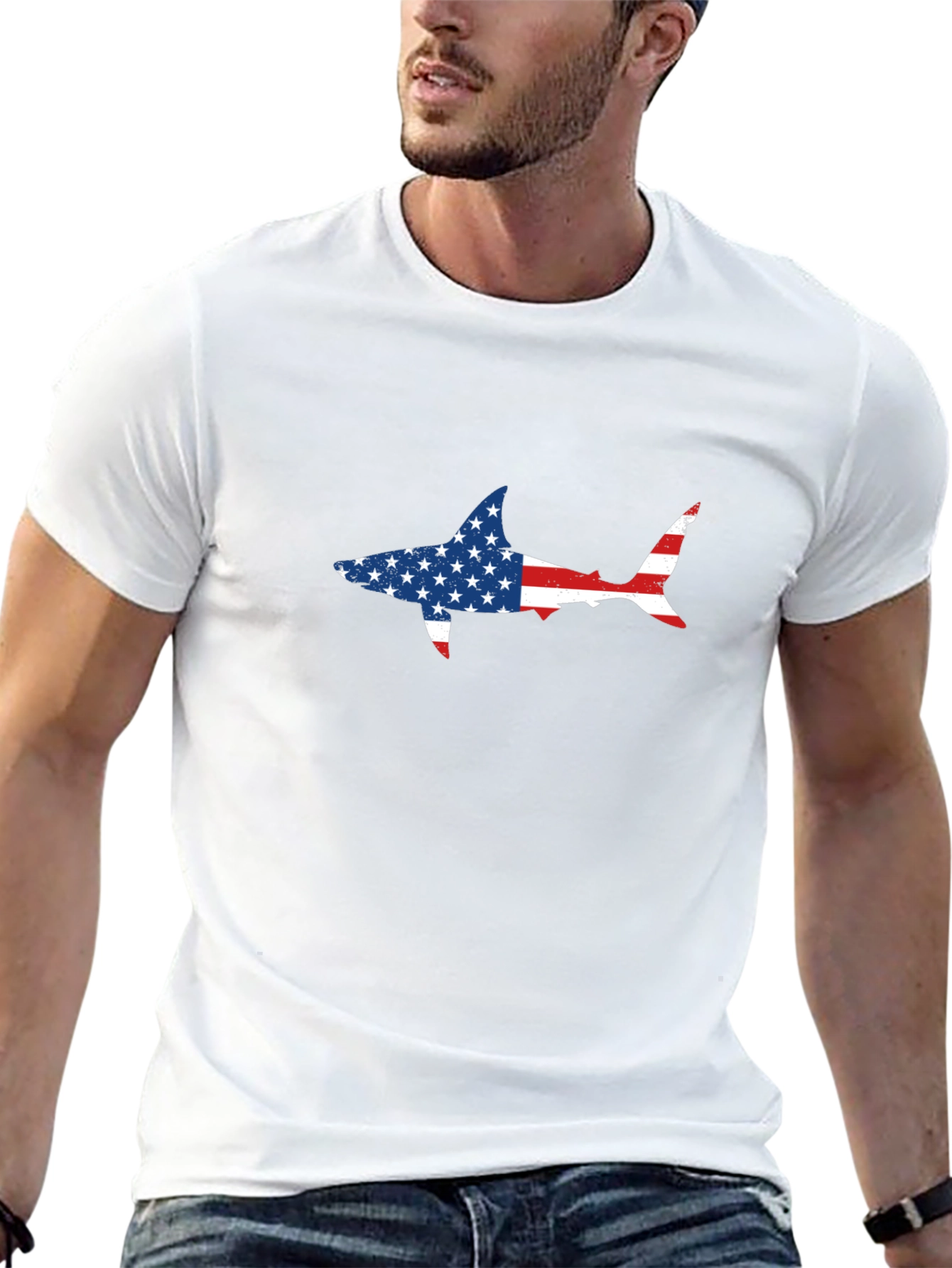 American Flag Shark Graphic Tee - Patriotic Style