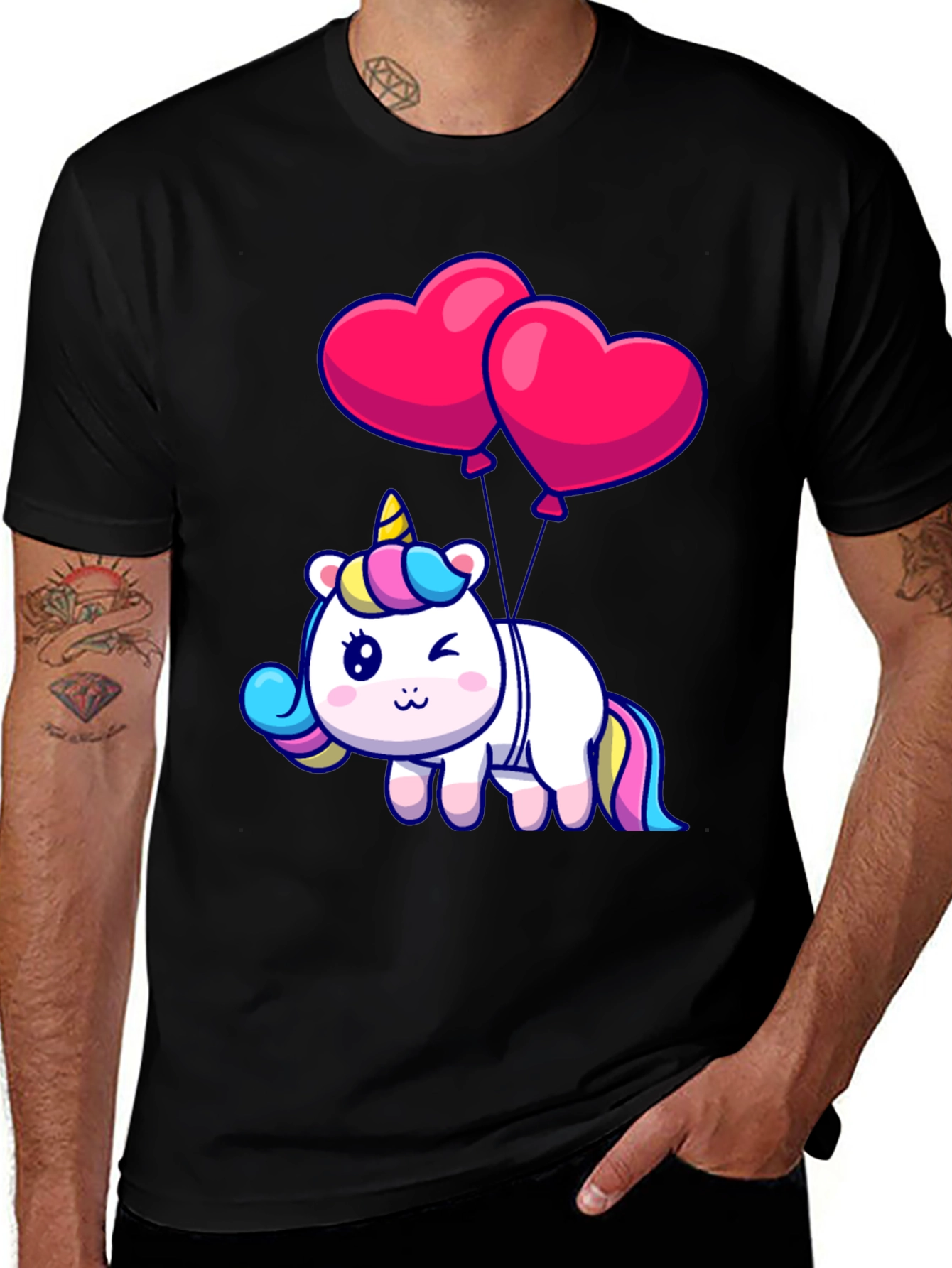 Unicorn with Heart Balloons Graphic Tee