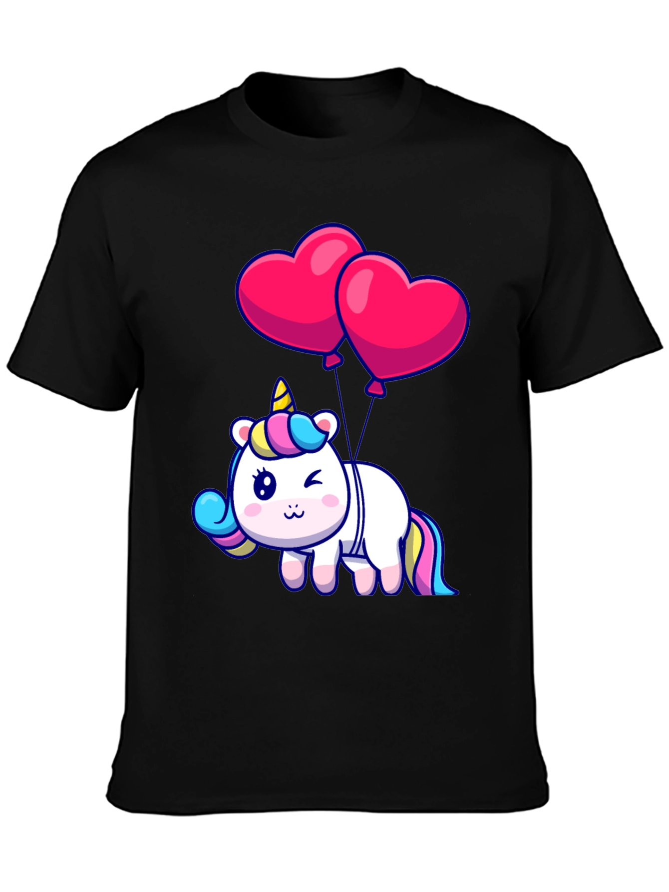 Unicorn with Heart Balloons Graphic Tee