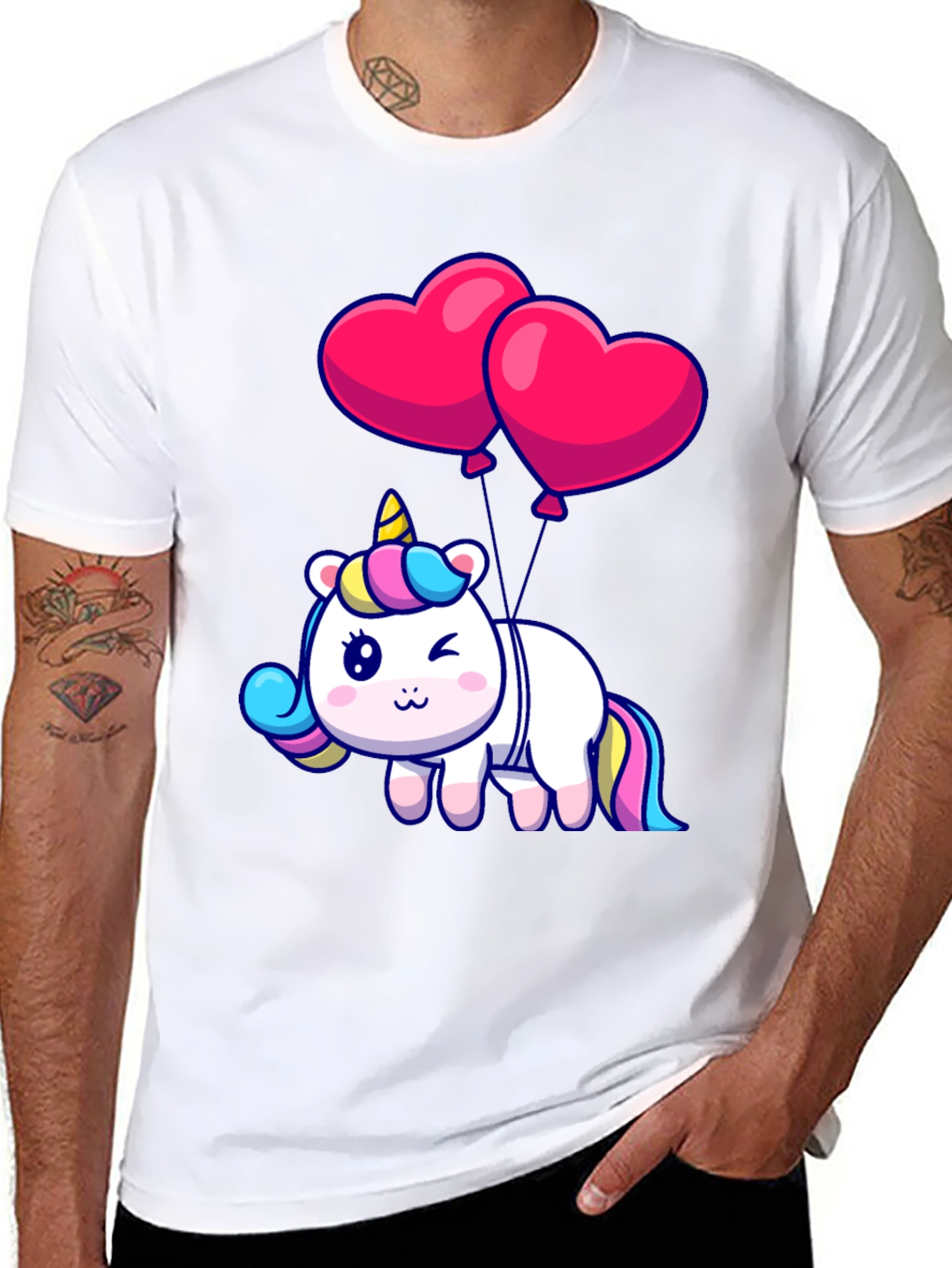 Unicorn with Heart Balloons Graphic Tee