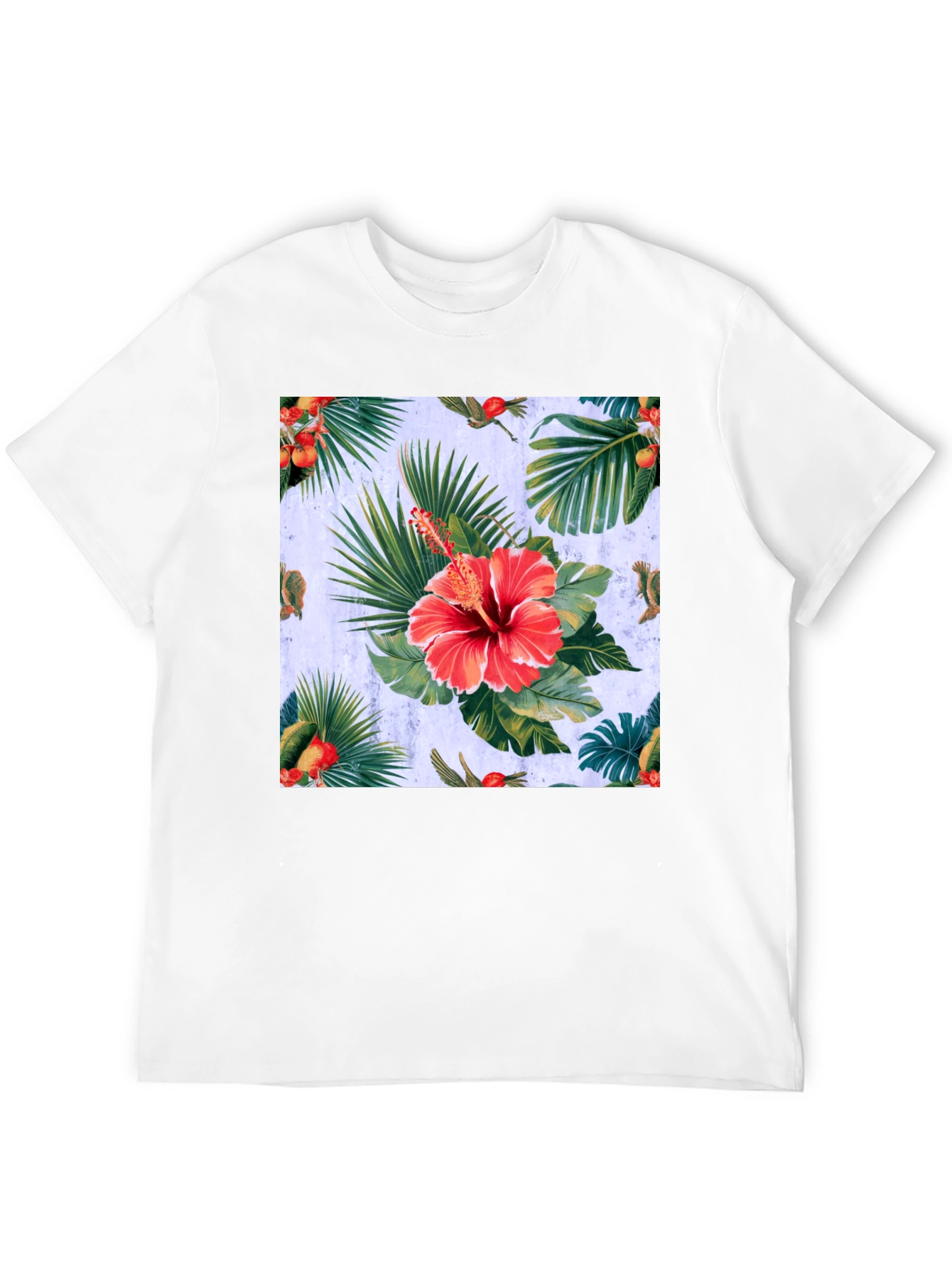 Tropical Hibiscus Print Black T-Shirt
