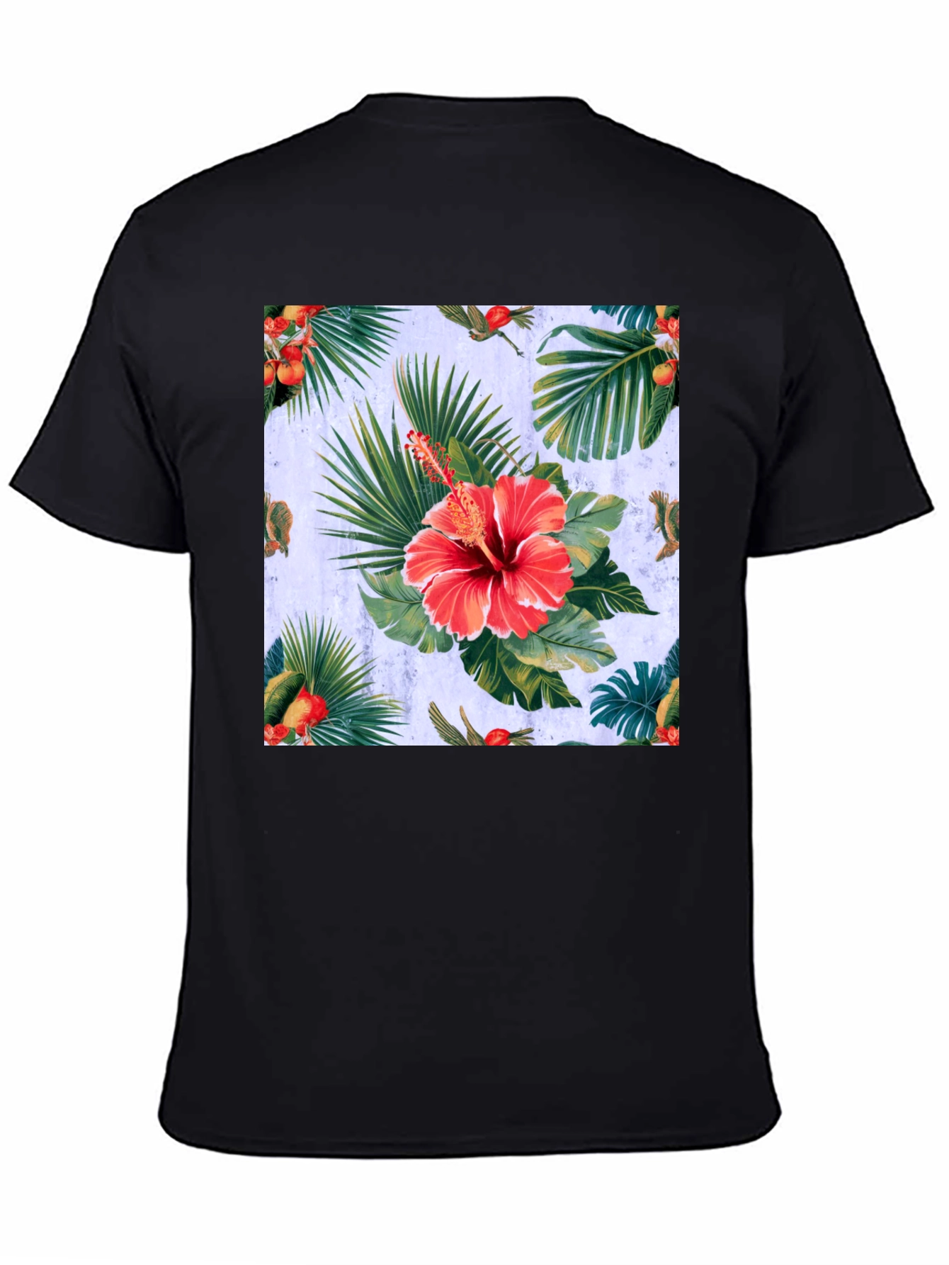 Tropical Hibiscus Print Black T-Shirt