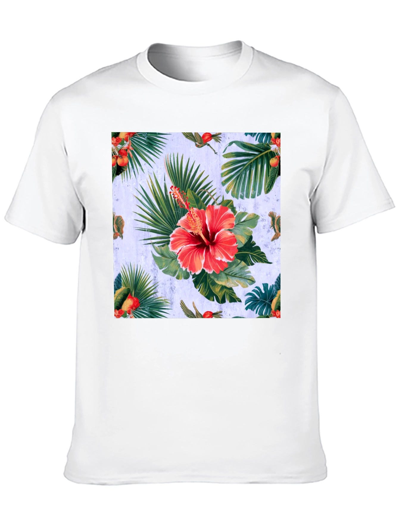 Tropical Hibiscus Print Black T-Shirt