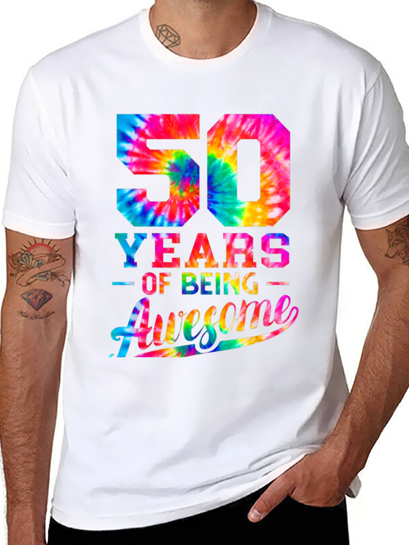 50 Years of Being Awesome Tie-Dye Graphic T-Shirt