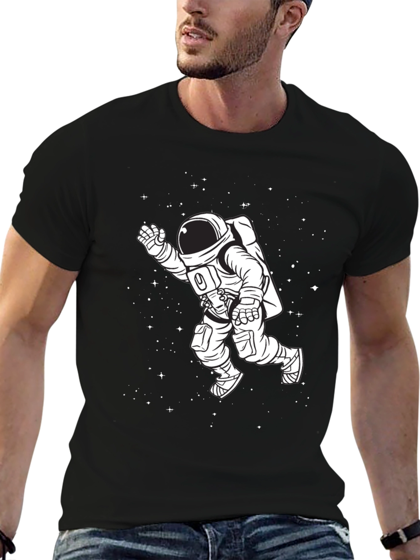 Astronaut in Space Black T-Shirt