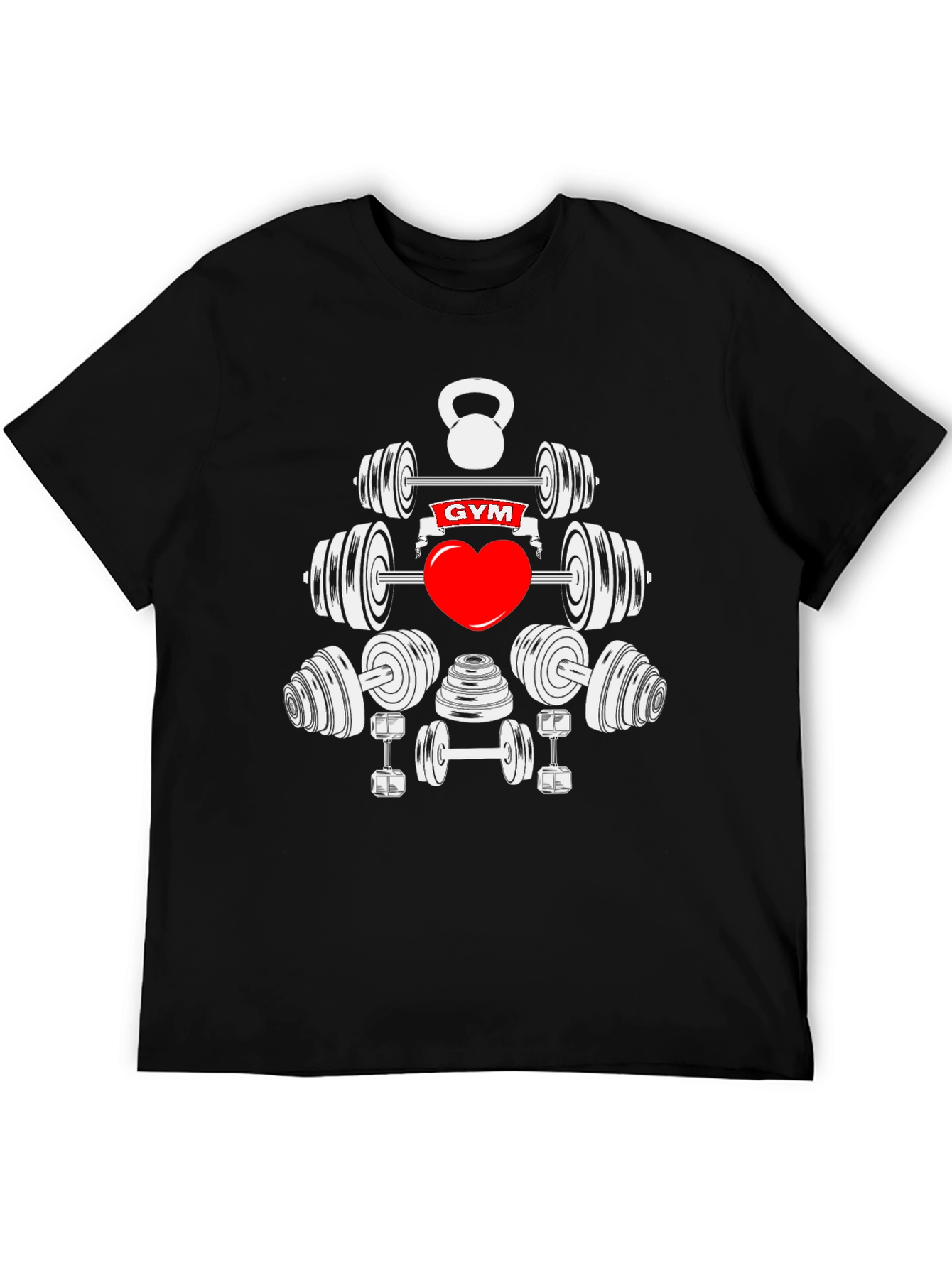 Gym & Heart Graphic Tee - Black Cotton T-Shirt