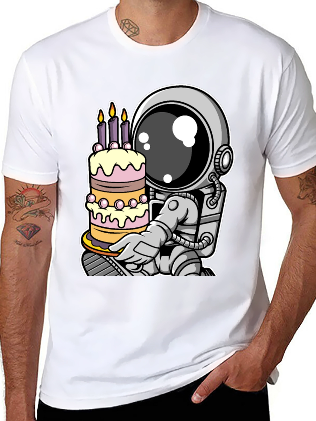 Astronaut Birthday Cake T-Shirt - Space Celebration Tee