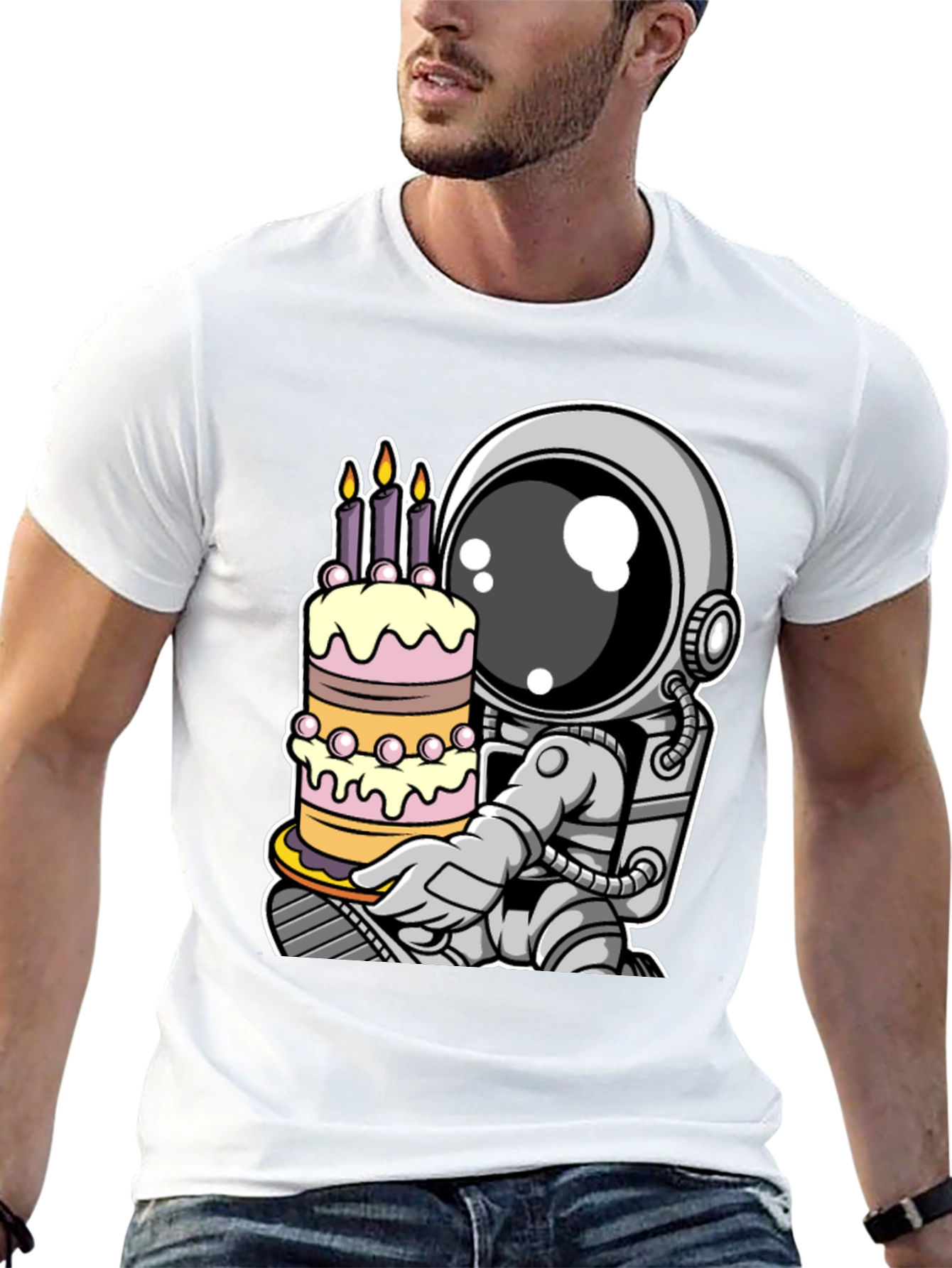 Astronaut Birthday Cake T-Shirt - Space Celebration Tee