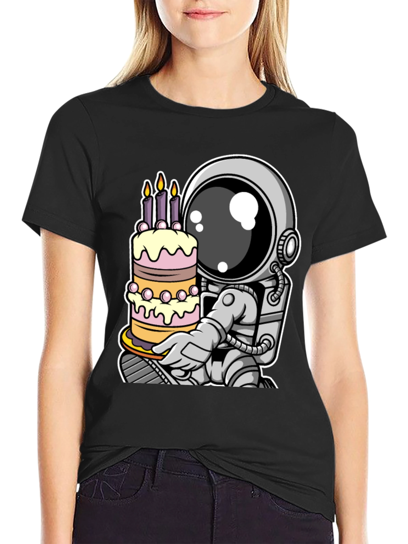 Astronaut Birthday Cake T-Shirt - Space Celebration Tee