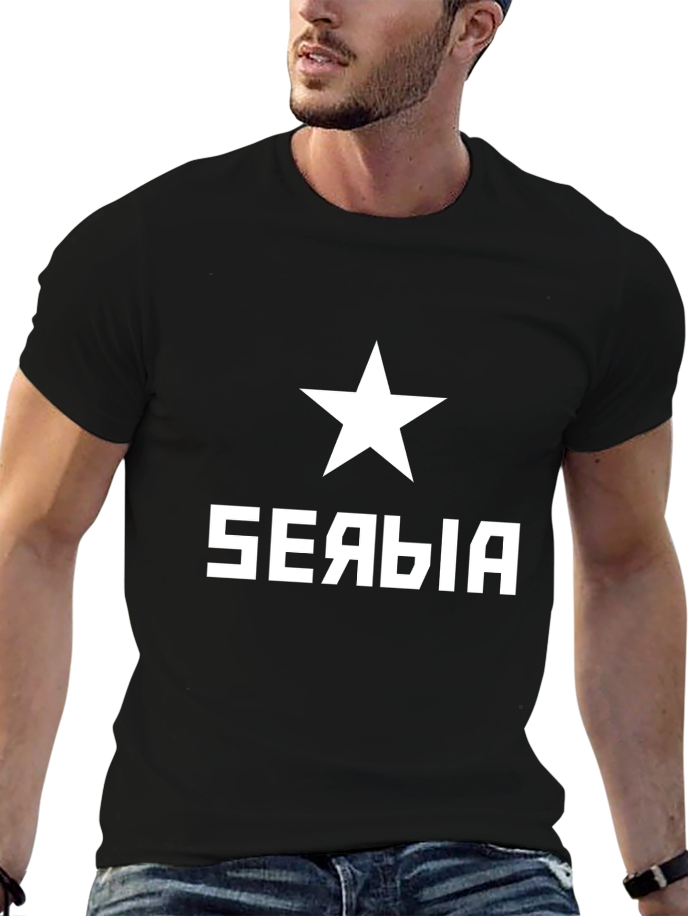 Serbia Star Graphic Tee - Mens Black T-Shirt