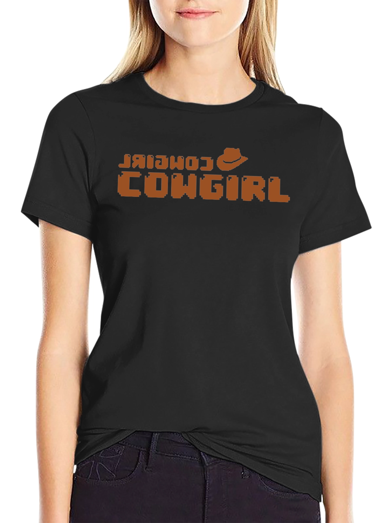 Retro Cowgirl Pixel Art T-Shirt - Western Style