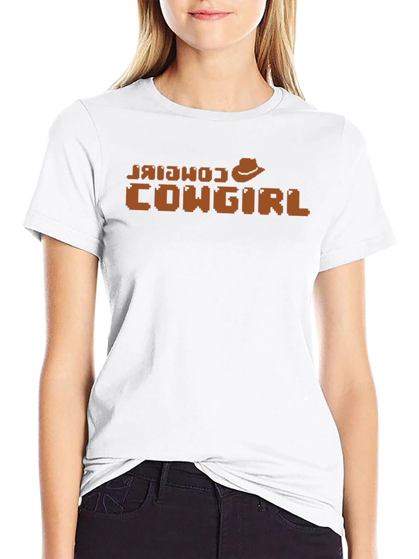Retro Cowgirl Pixel Art T-Shirt - Western Style