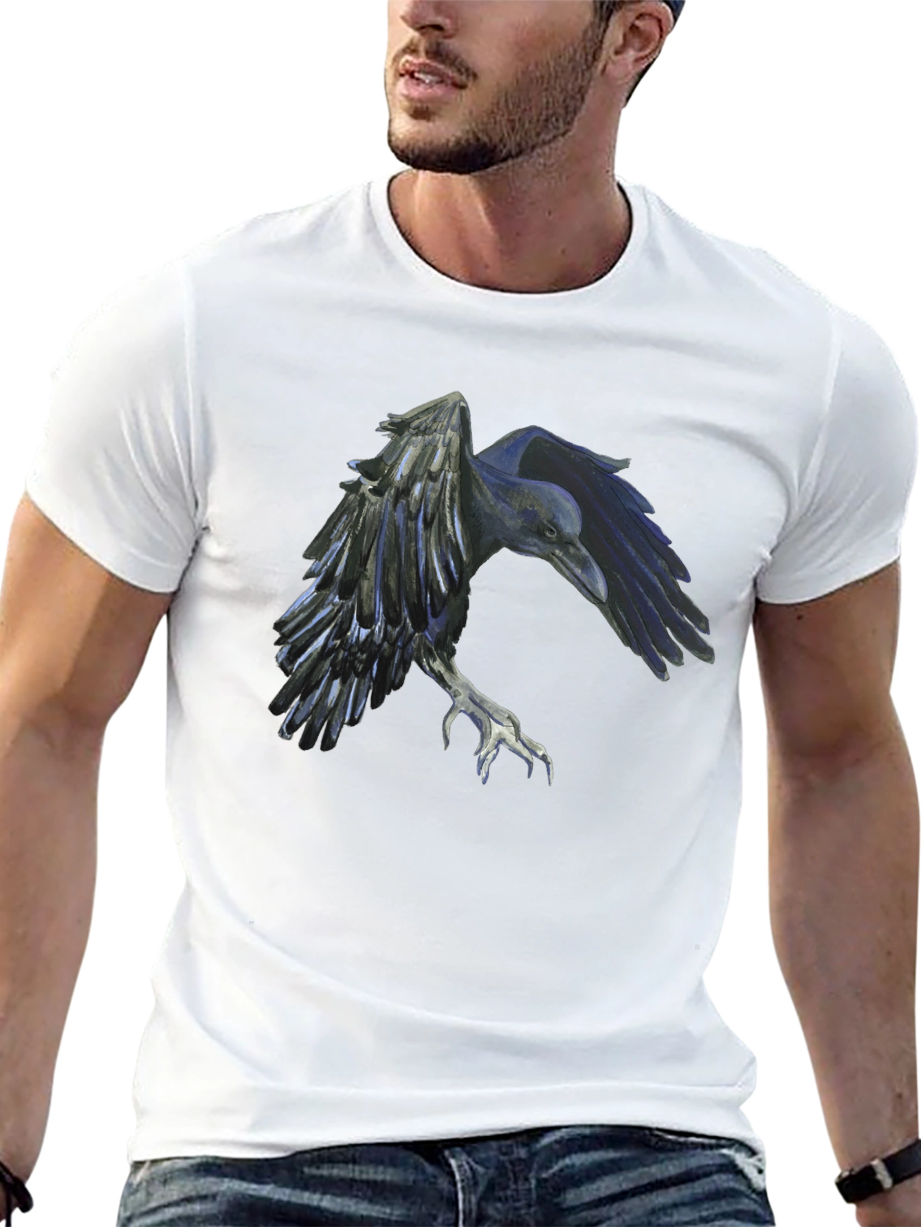 Raven Graphic Tee - Black Cotton Short Sleeve