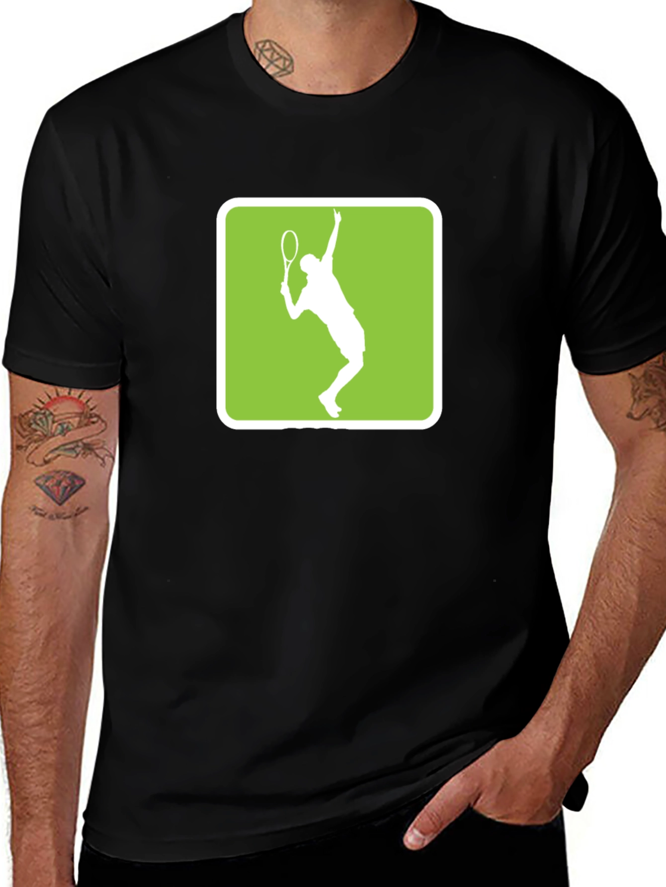Tennis Player Graphic Tee - Black Cotton