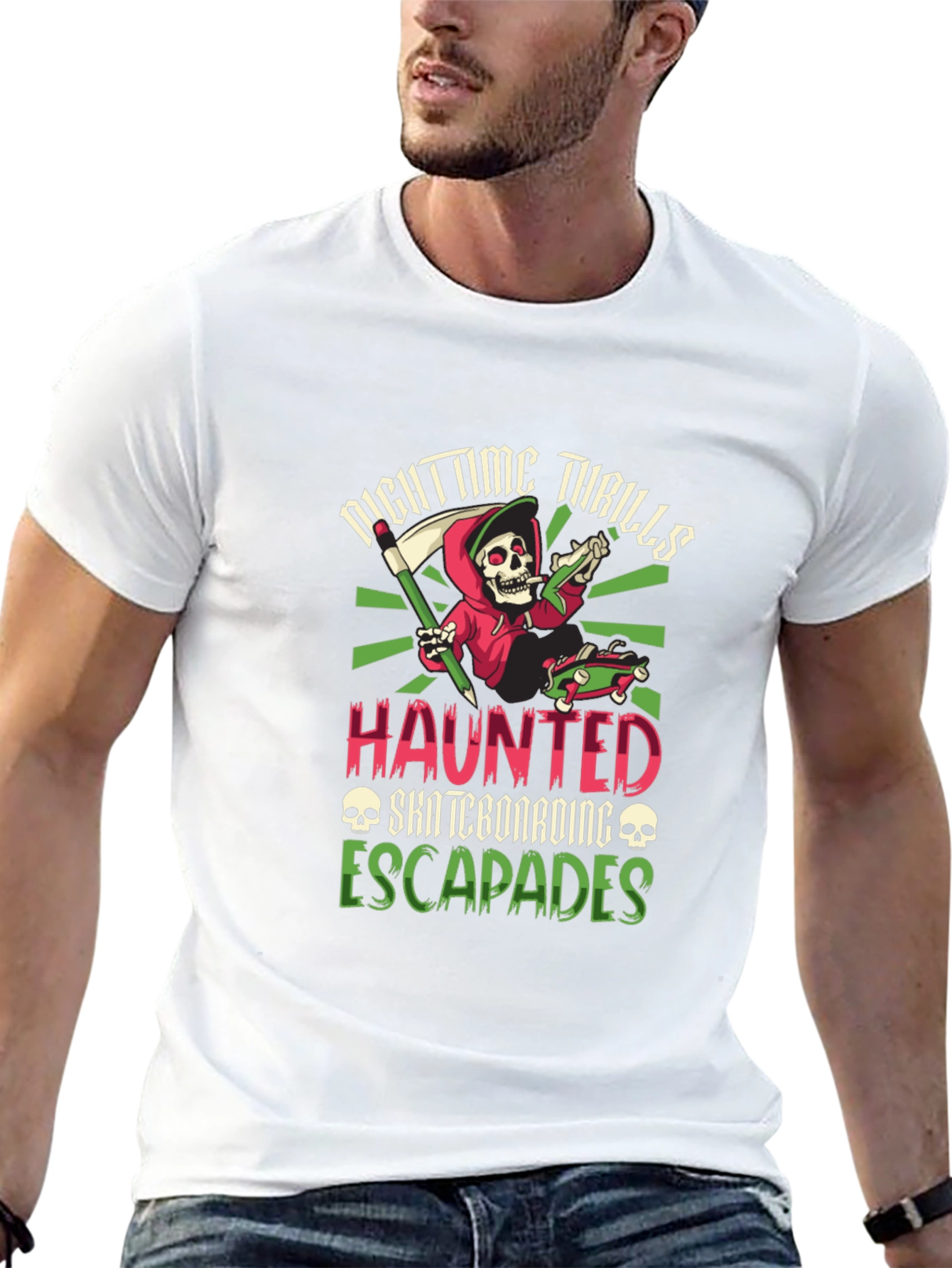 Nighttime Thrills Haunted Skateboarding Escapades T-Shirt