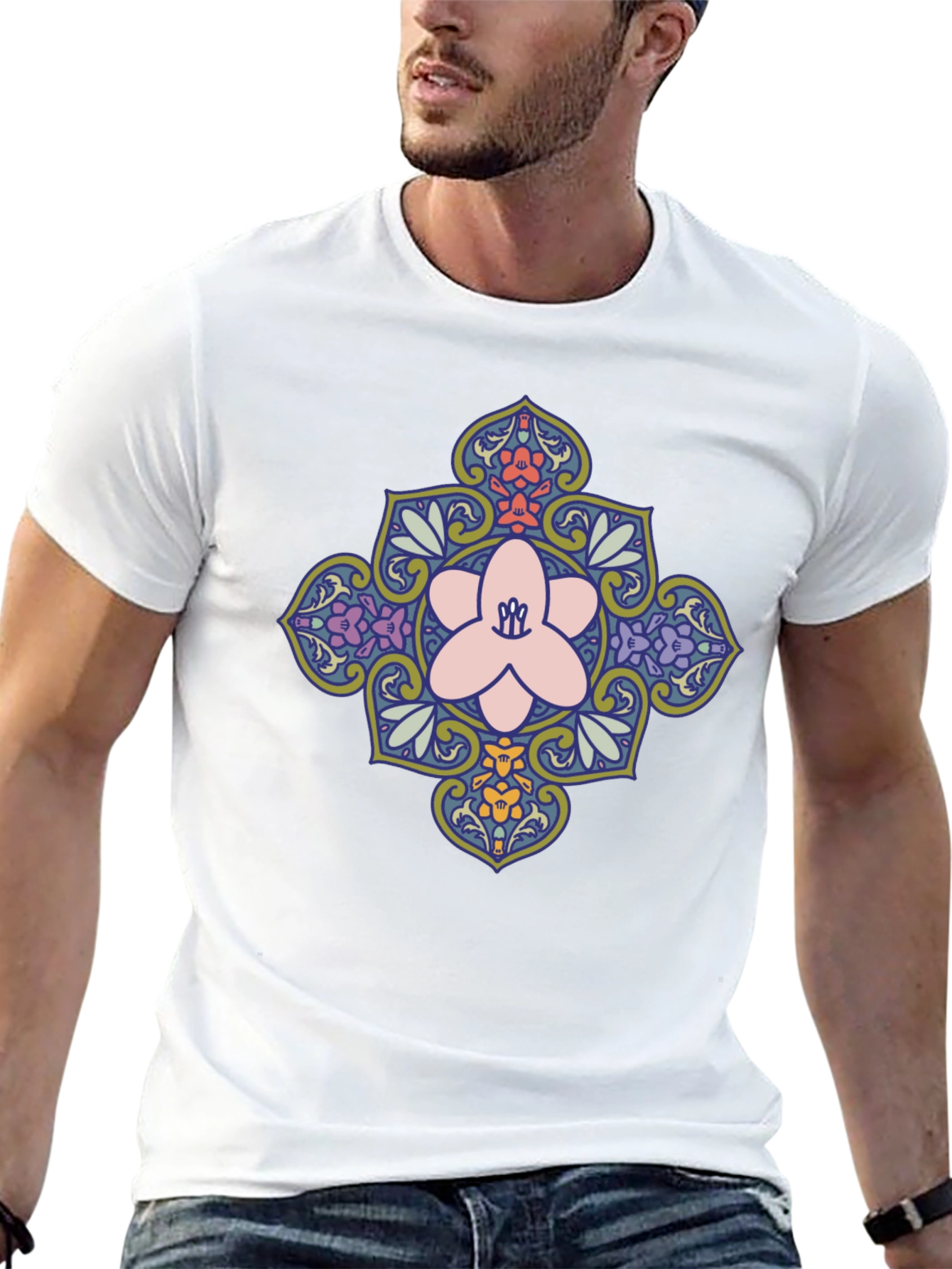 Floral Mandala Print Black T-Shirt