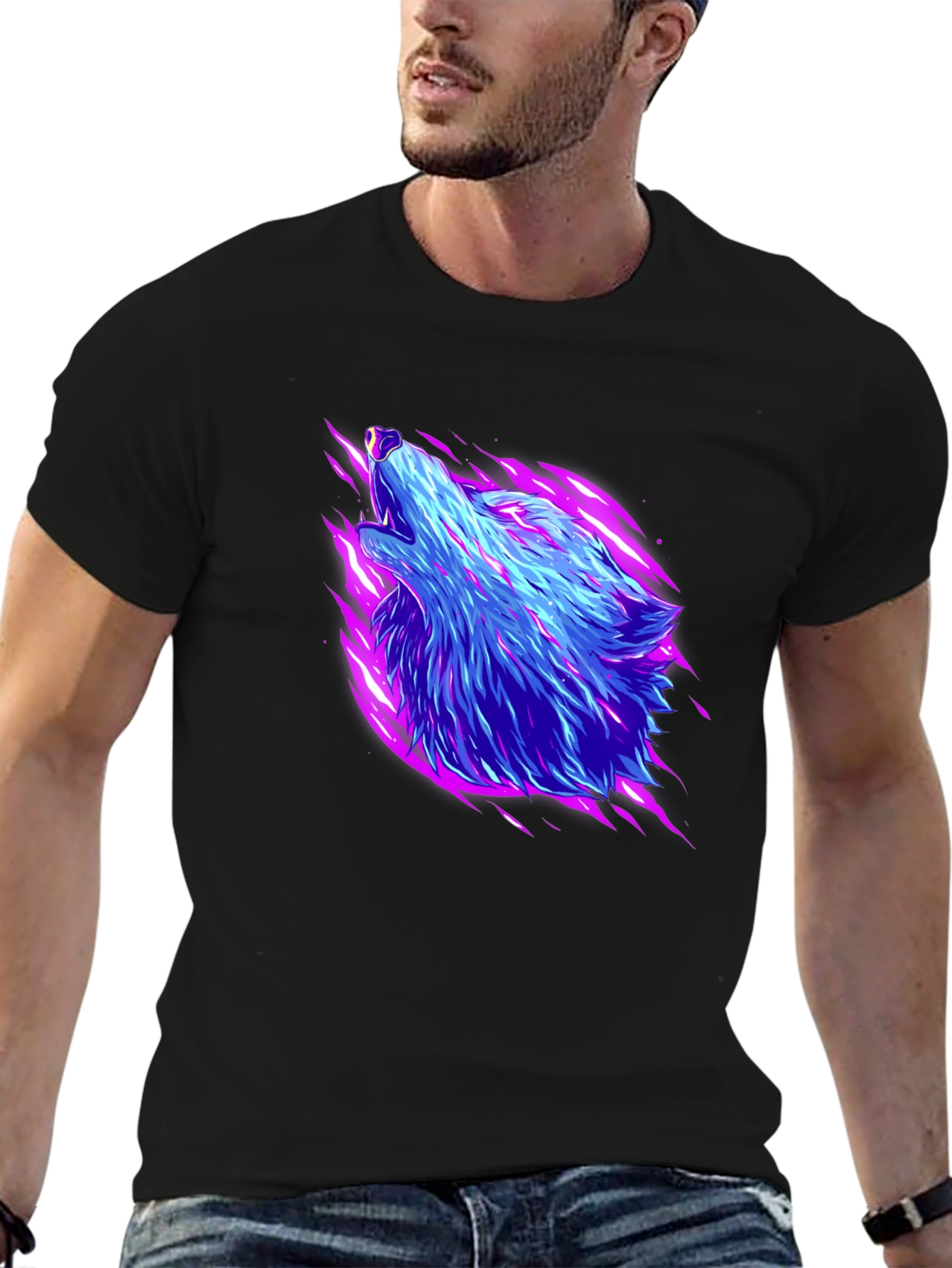 Neon Wolf Graphic Black T-Shirt