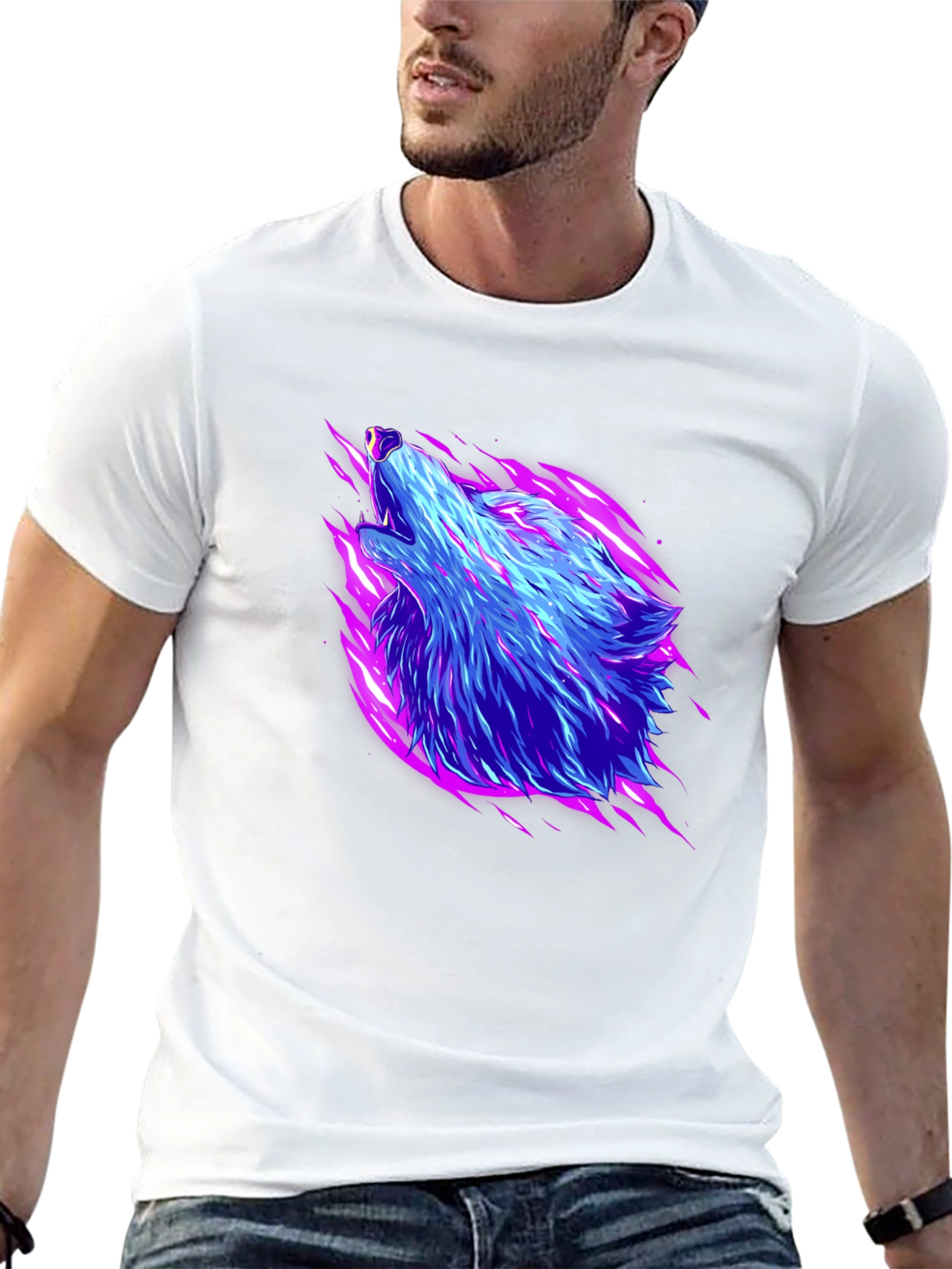 Neon Wolf Graphic Black T-Shirt