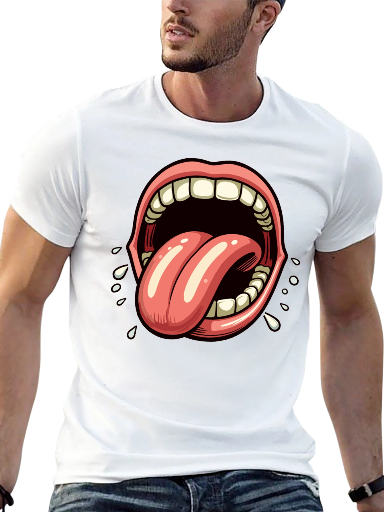 Open Mouth Tongue Out Graphic Tee