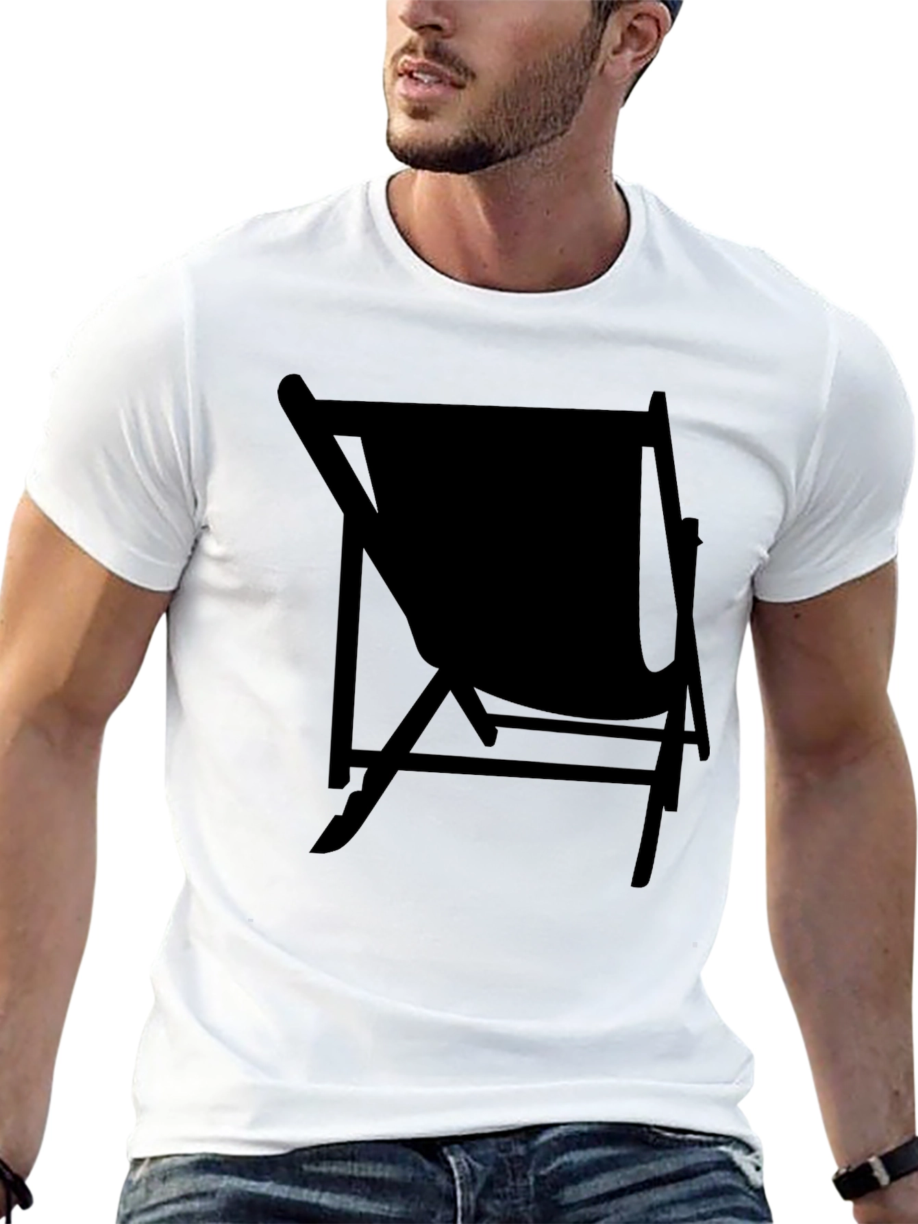 Mens Black Relaxed Fit T-Shirt with Chair Graphic
