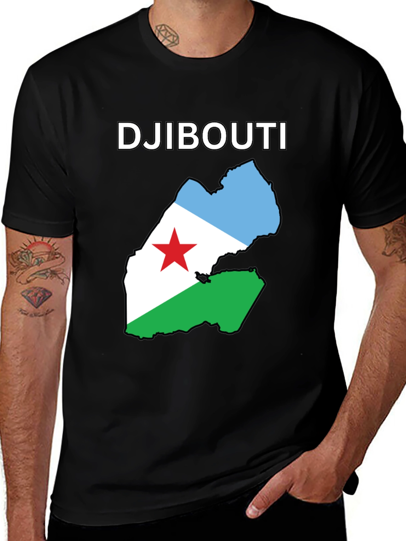 Djibouti Flag Map T-Shirt - Black Cotton Tee
