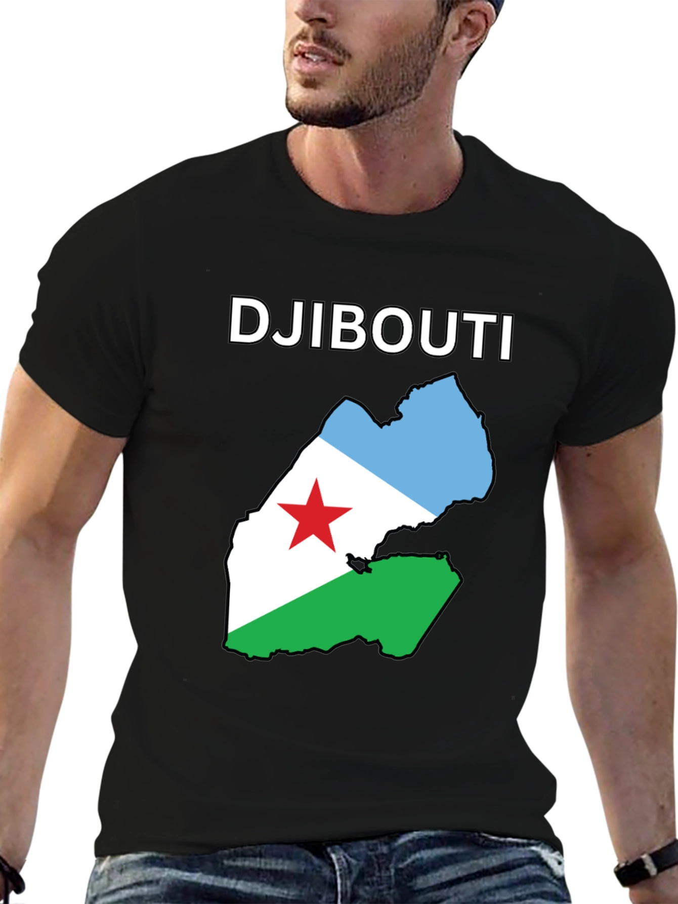 Djibouti Flag Map T-Shirt - Black Cotton Tee