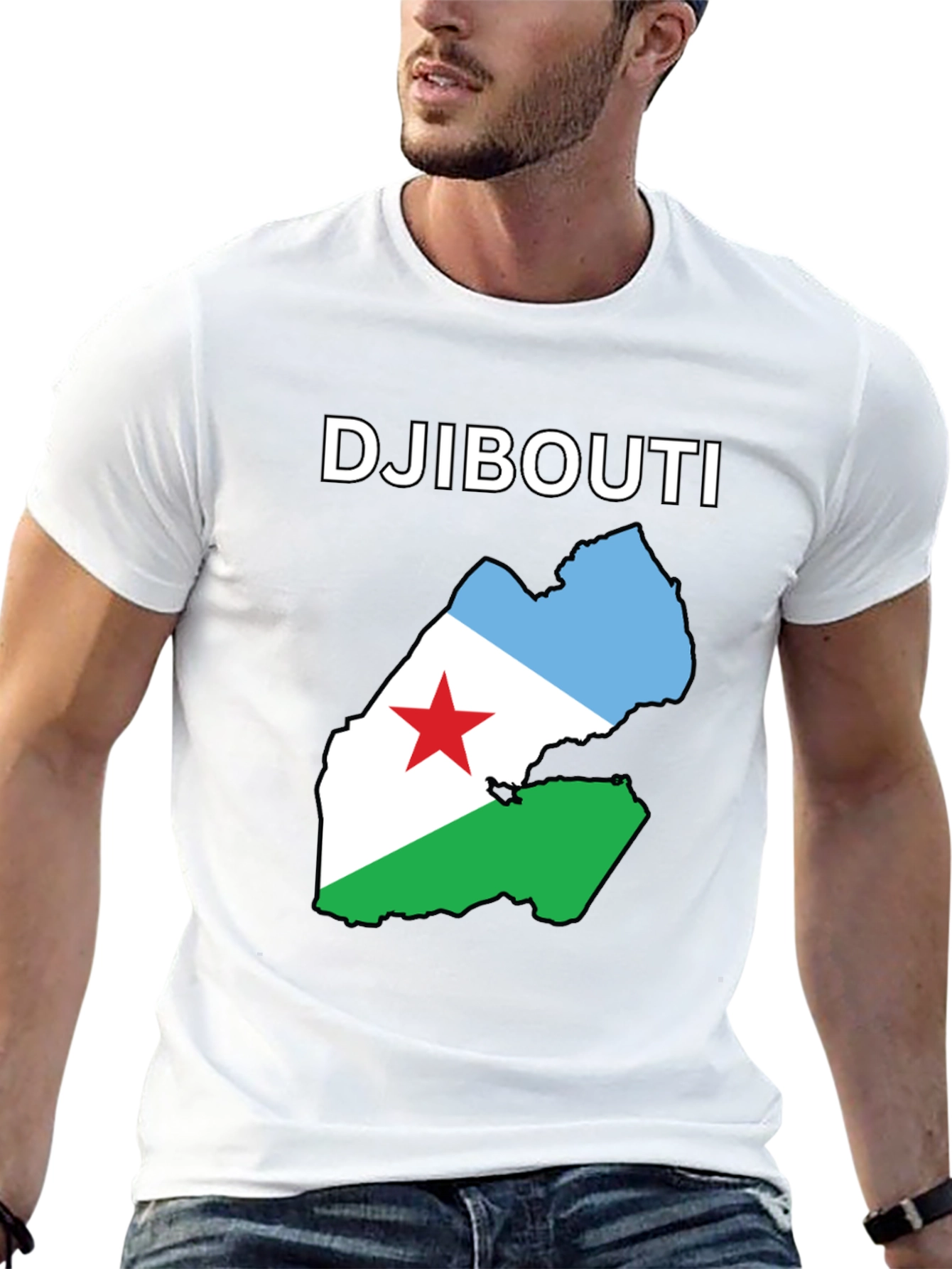 Djibouti Flag Map T-Shirt - Black Cotton Tee