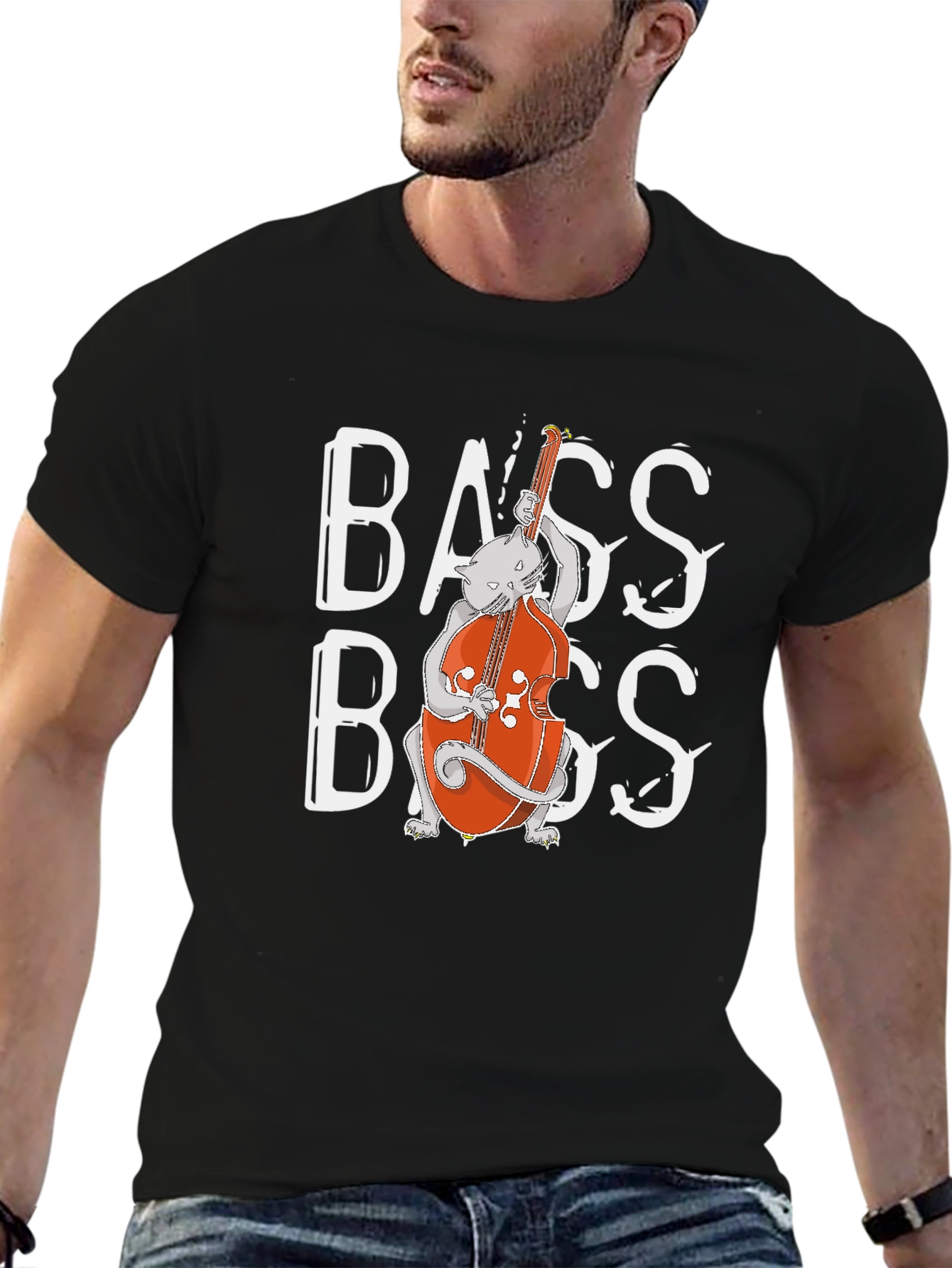 Cat Bass Player Graphic T-Shirt