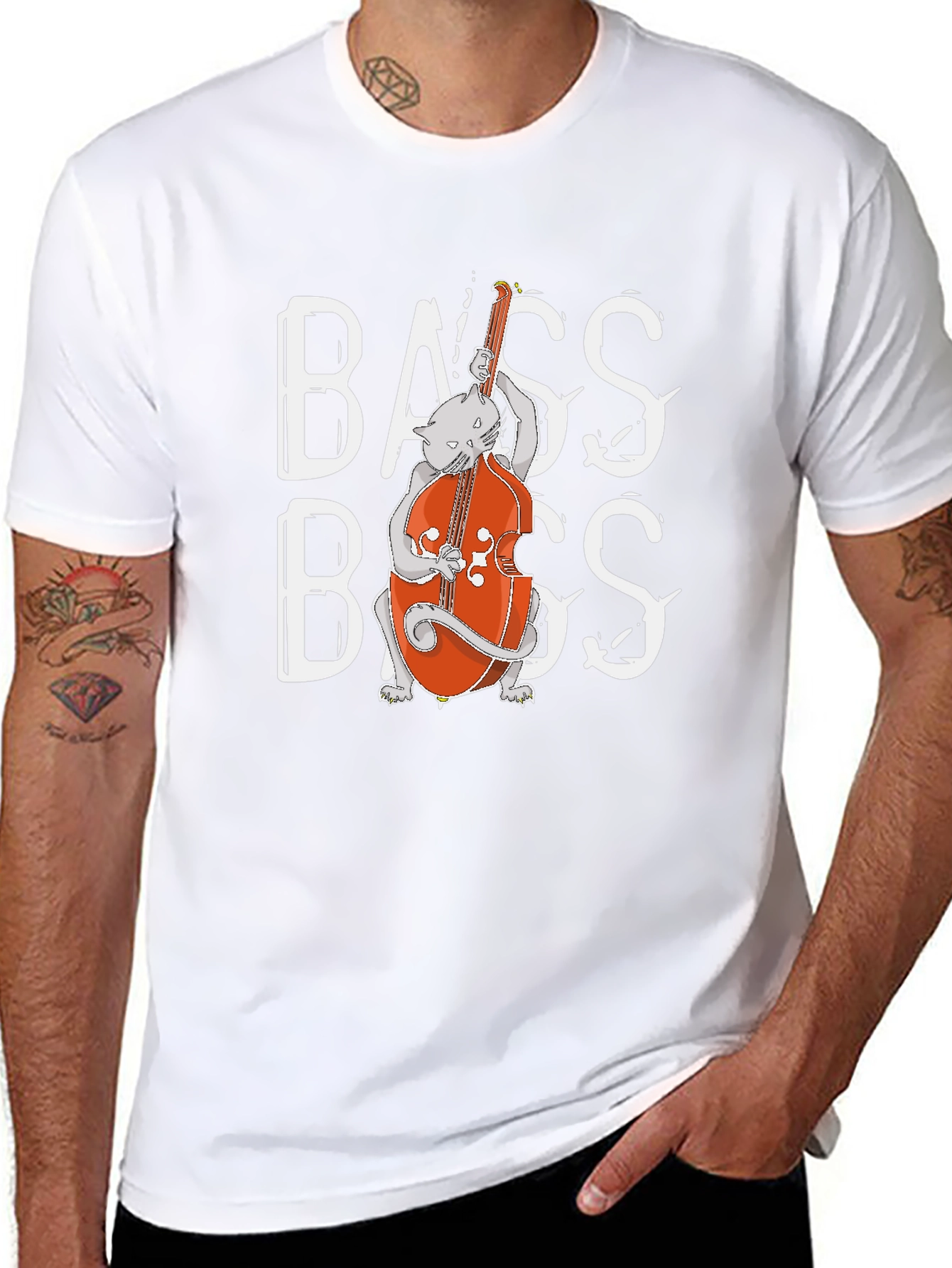 Cat Bass Player Graphic T-Shirt