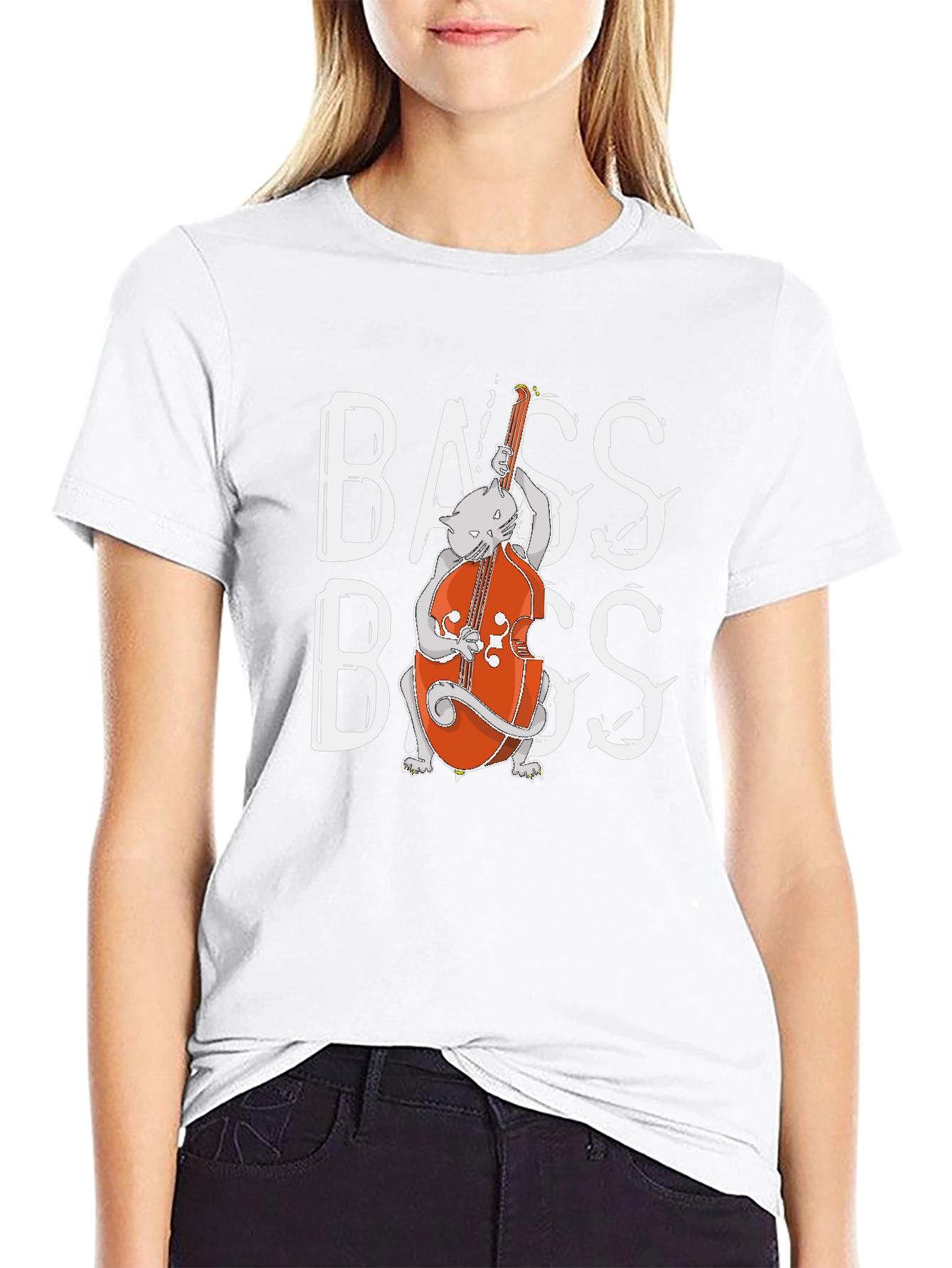 Cat Bass Player Graphic T-Shirt