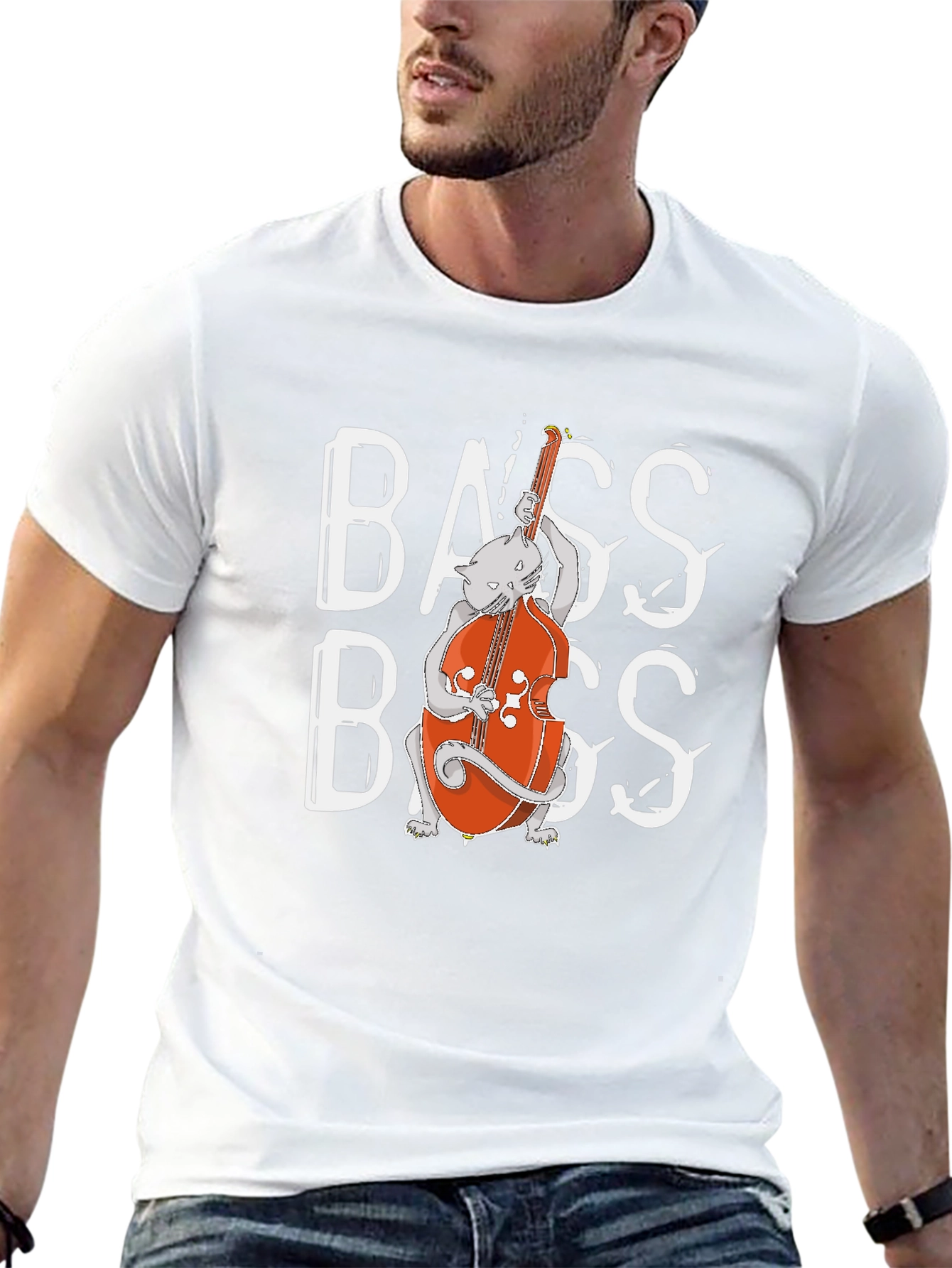Cat Bass Player Graphic T-Shirt