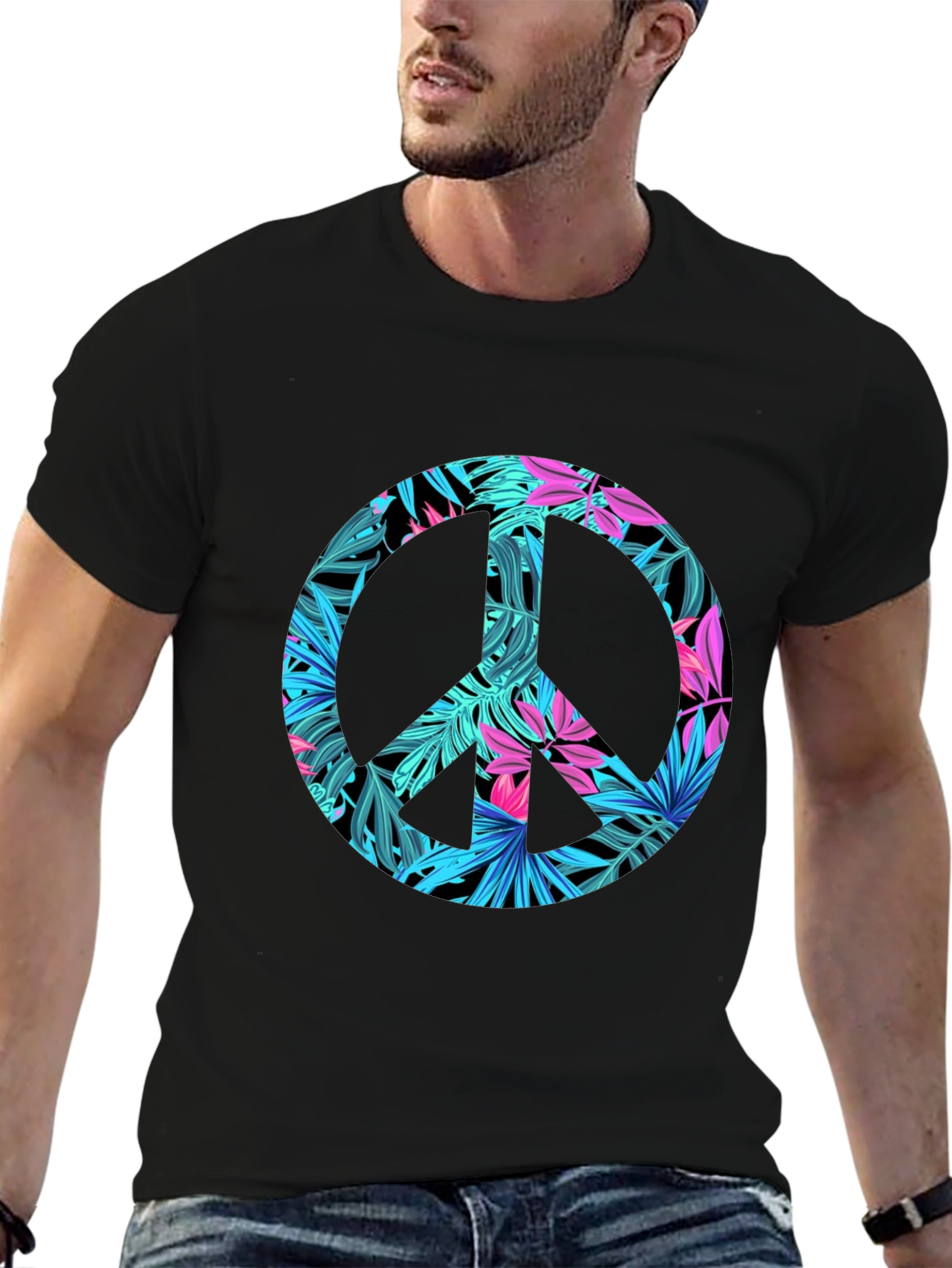 Tropical Peace Sign Black T-Shirt