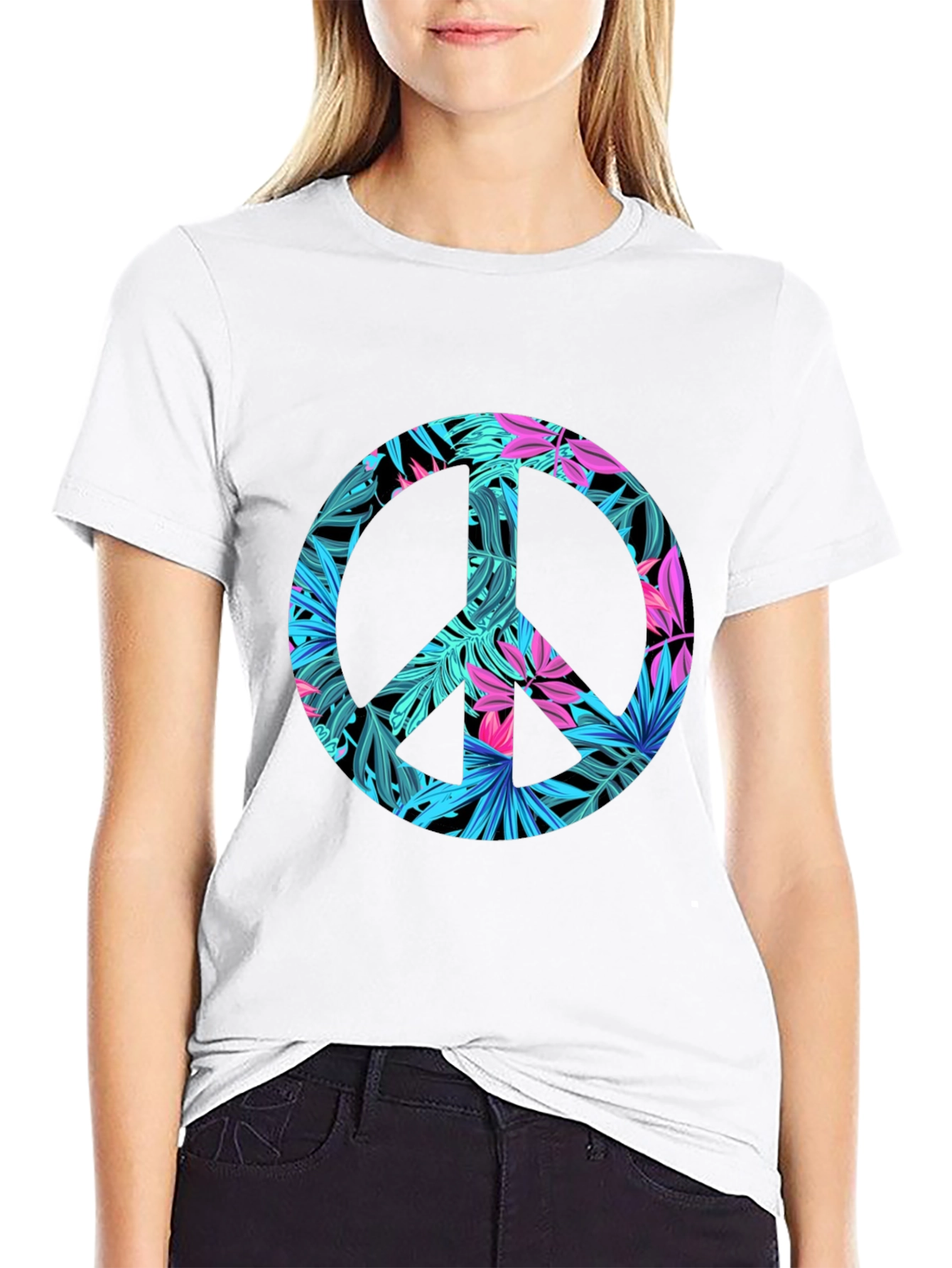Tropical Peace Sign Black T-Shirt