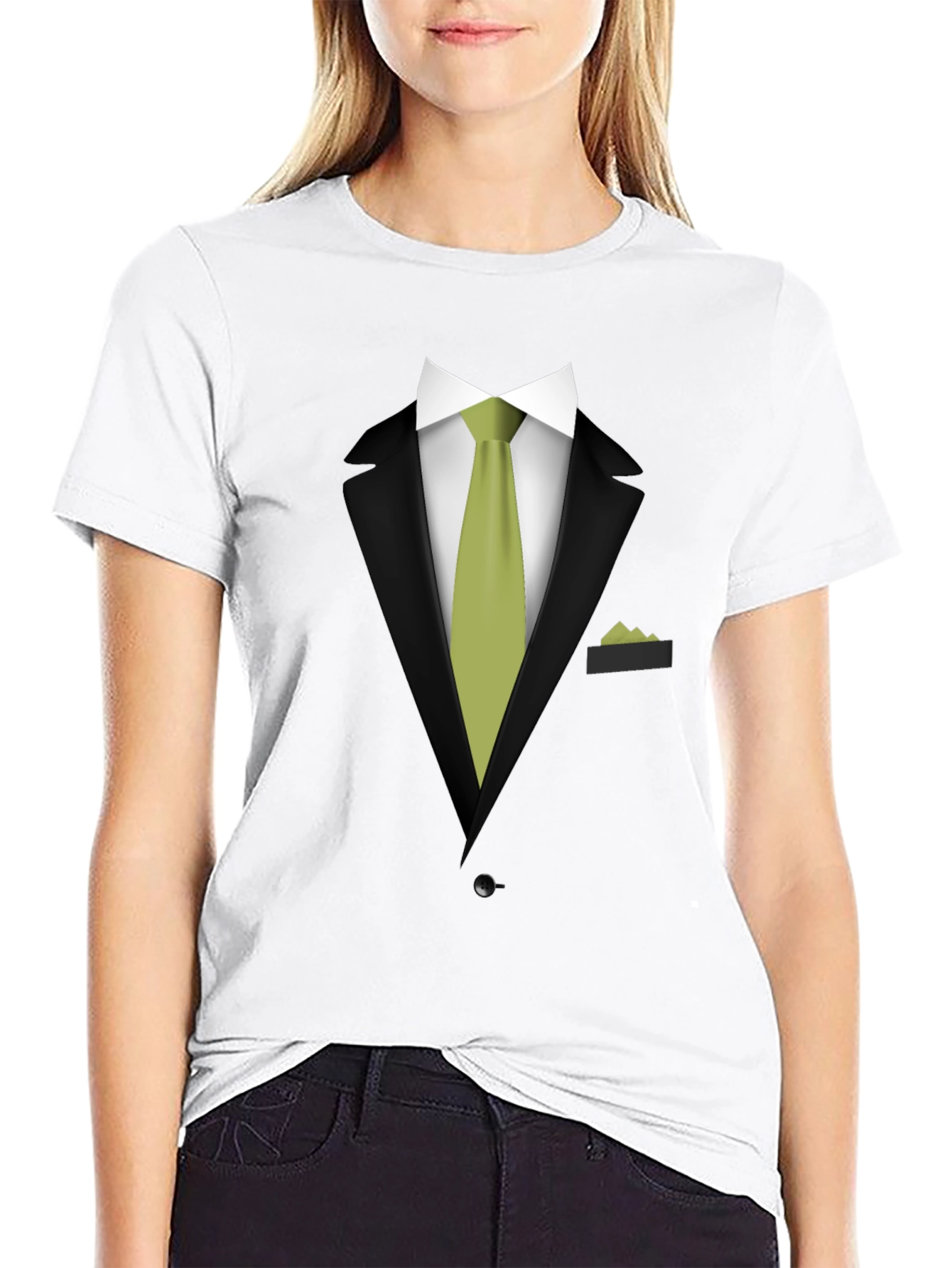 Tuxedo T-Shirt - Black Suit with Green Tie Design