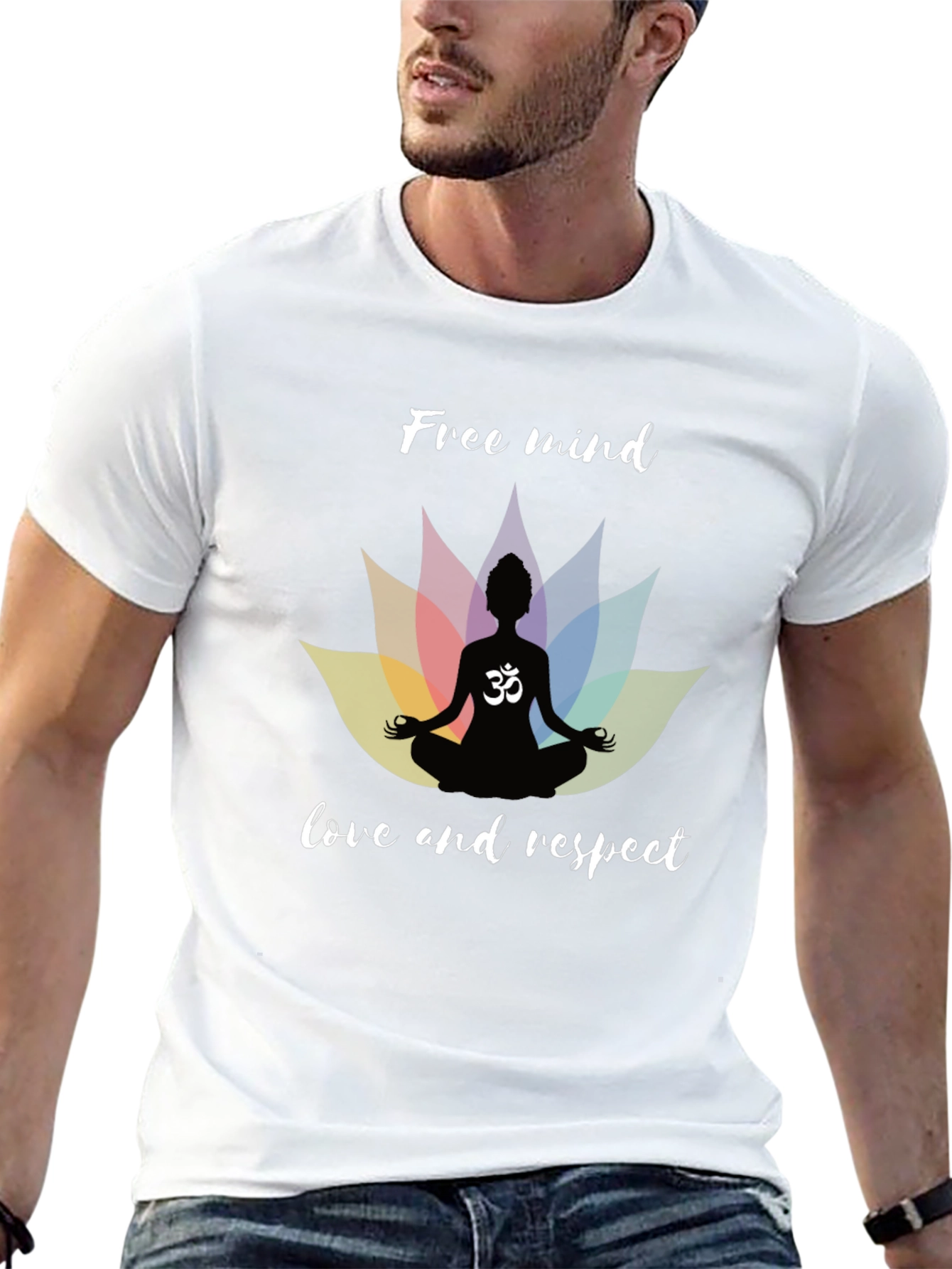 Free Mind Om Yoga Lotus Mens Black T-Shirt