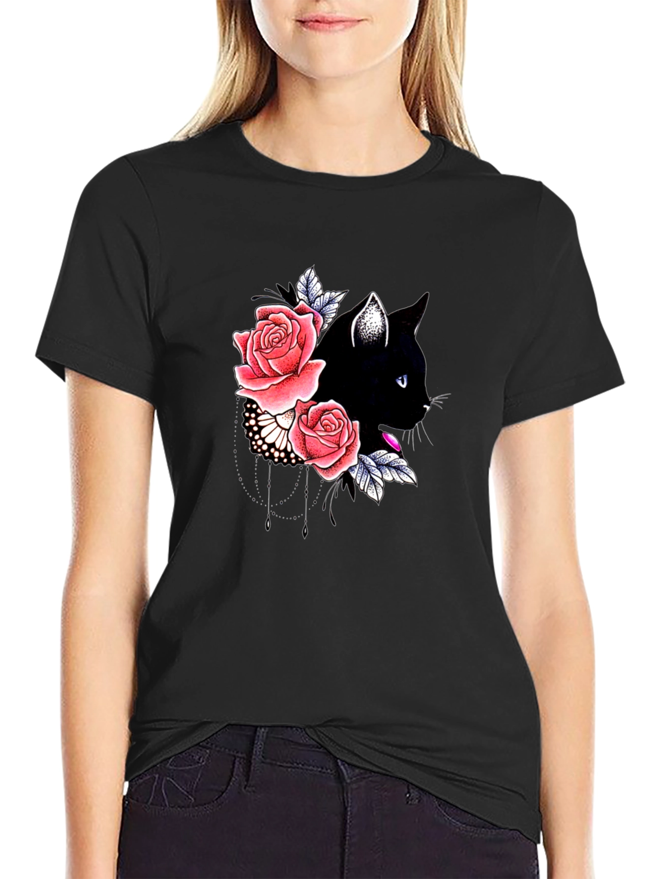 Black Cat Floral T-Shirt