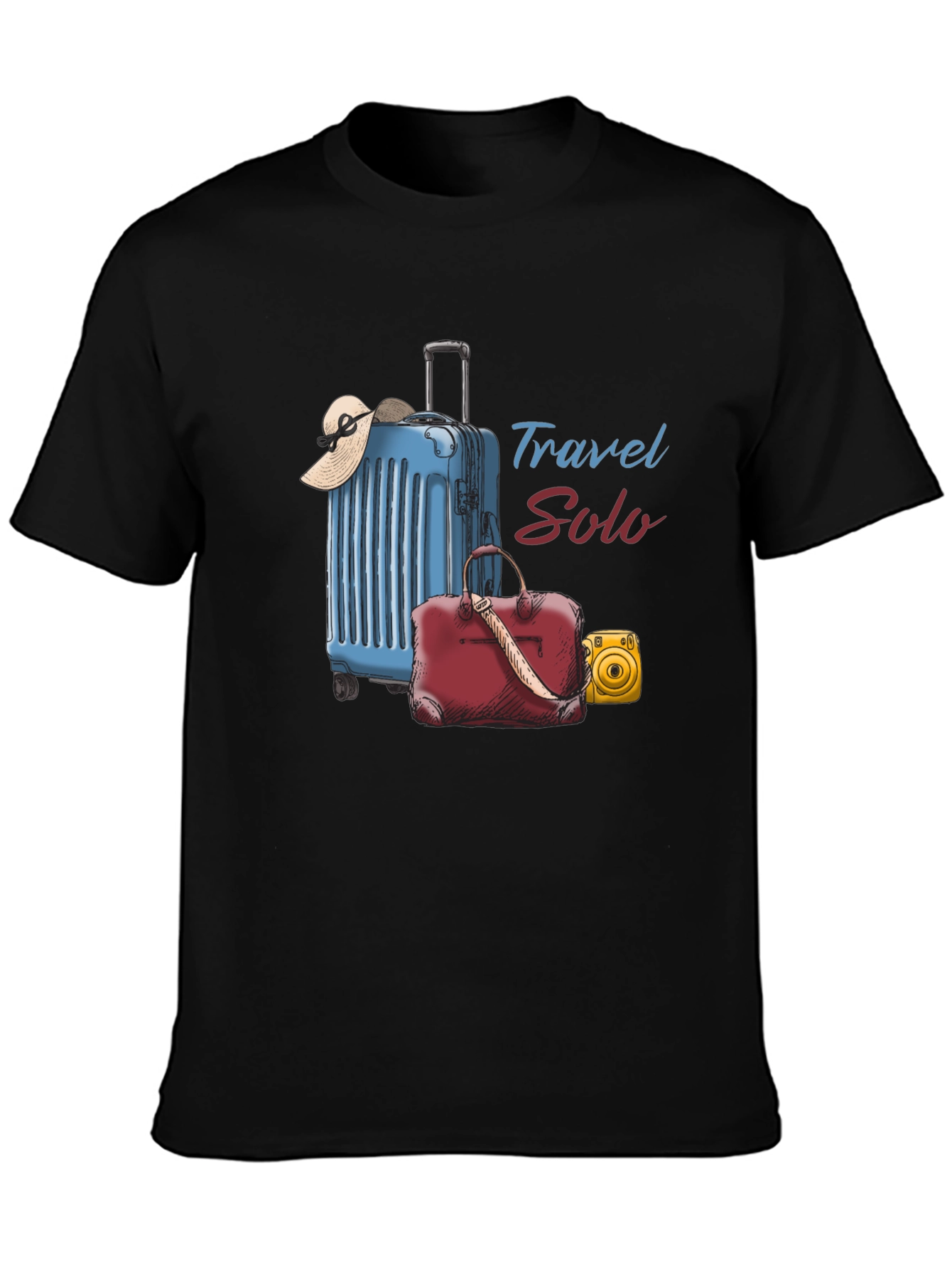 Travel Solo Black T-Shirt - Adventure Awaits!