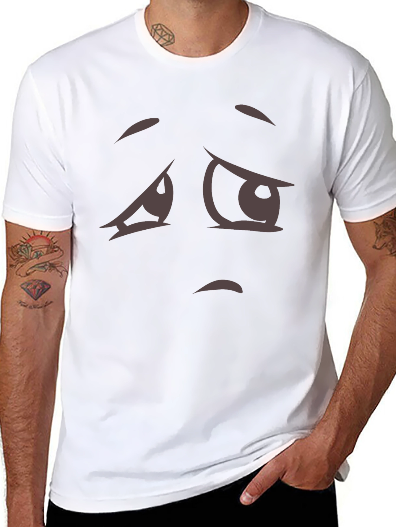 Expressive Sad Face Graphic Tee - Soft Cotton Blend