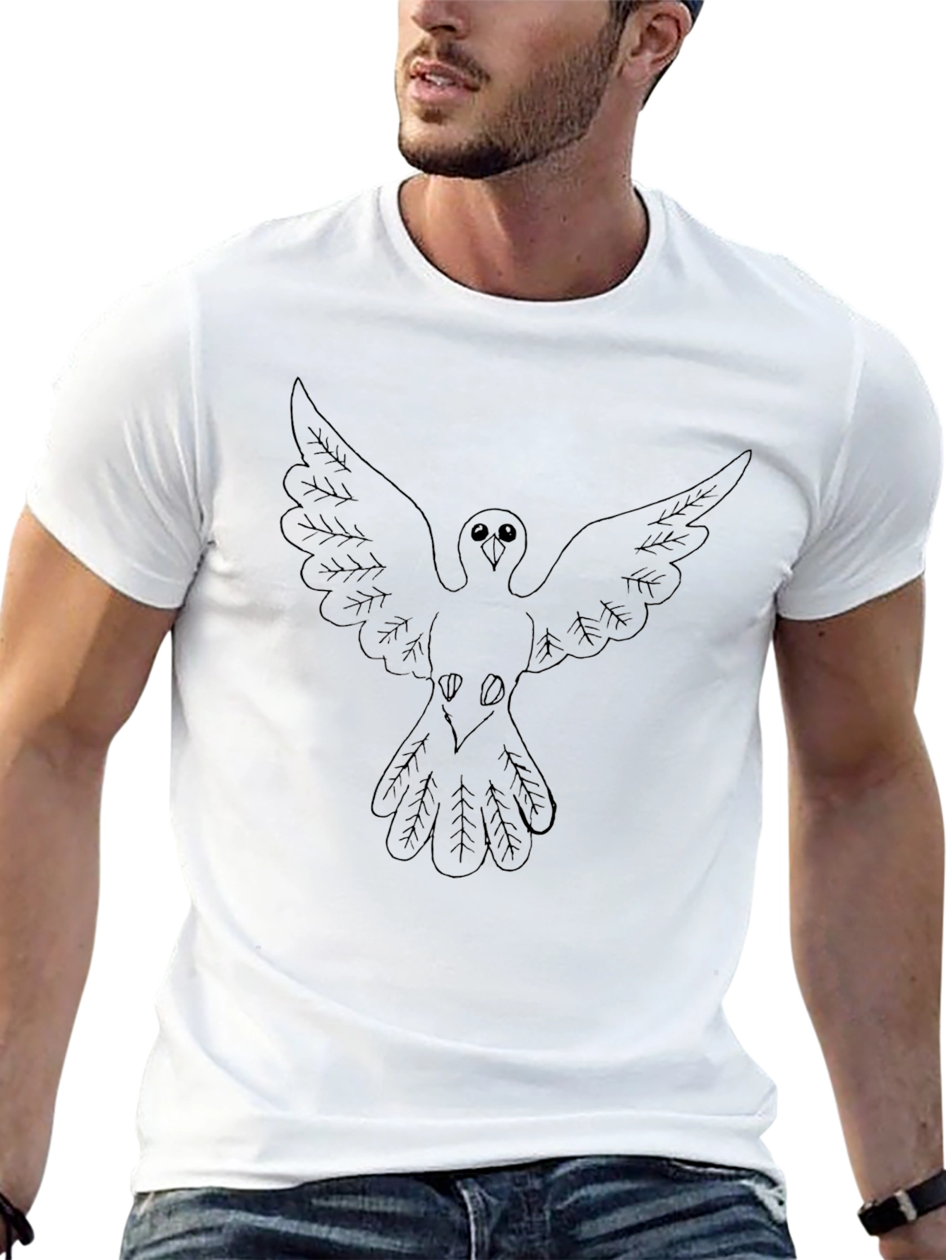 Mens Black T-Shirt with Dove Graphic