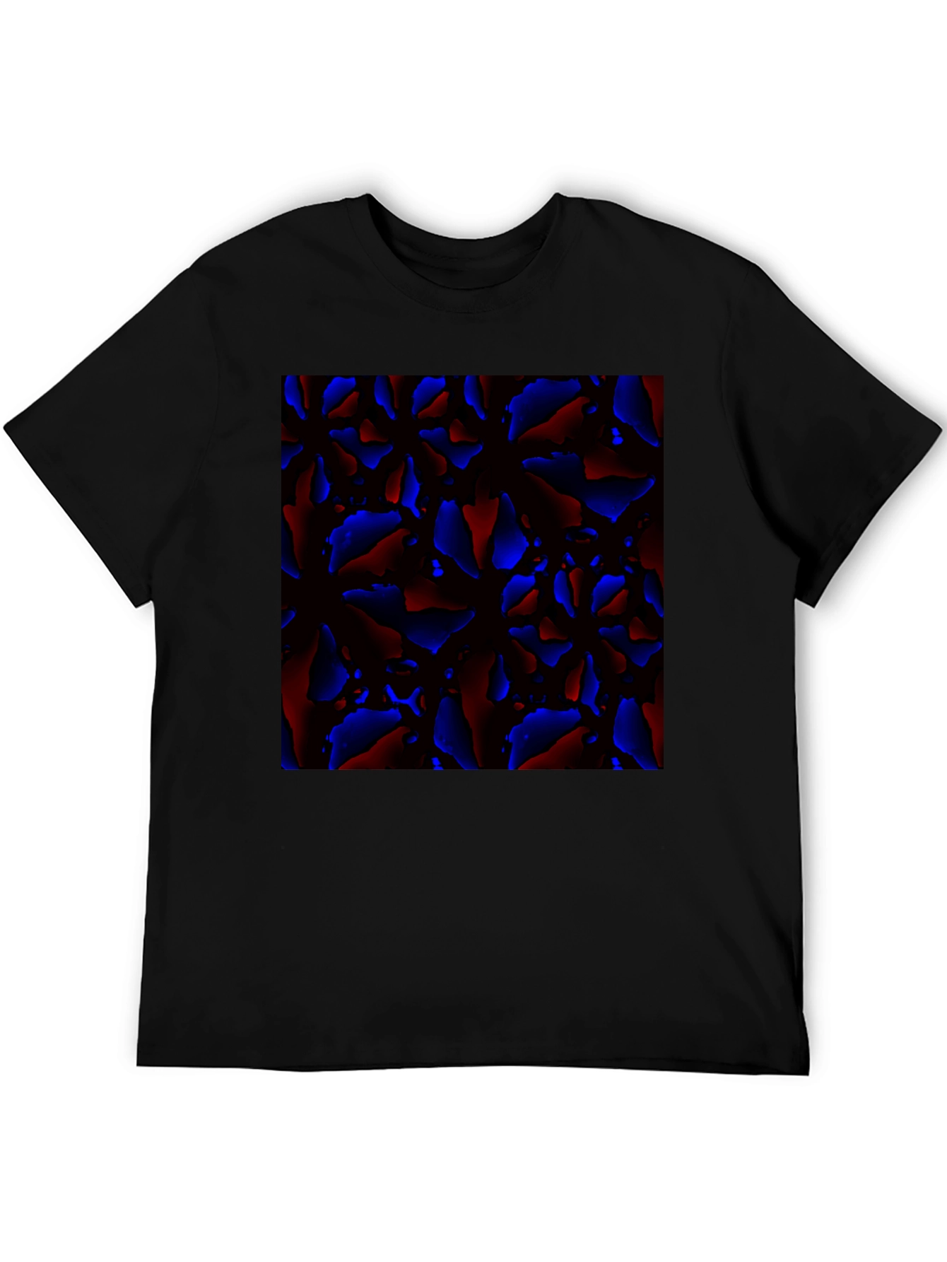 Abstract Red and Blue Patterned Black T-Shirt