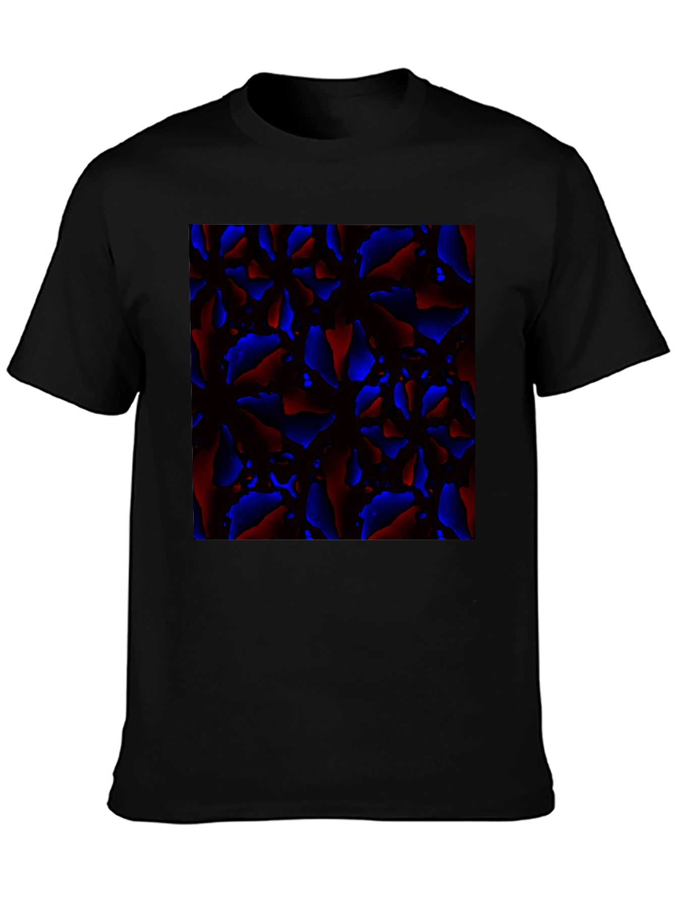 Abstract Red and Blue Patterned Black T-Shirt