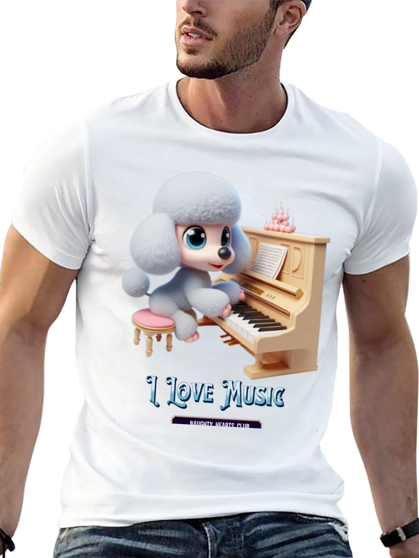 I Love Music T-Shirt - Cute Dog Playing Piano
