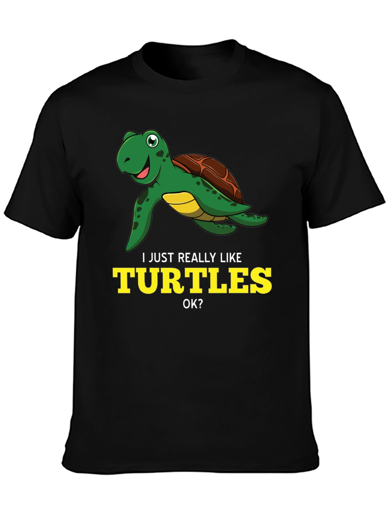 I Just Really Like Turtles Black Graphic T-Shirt