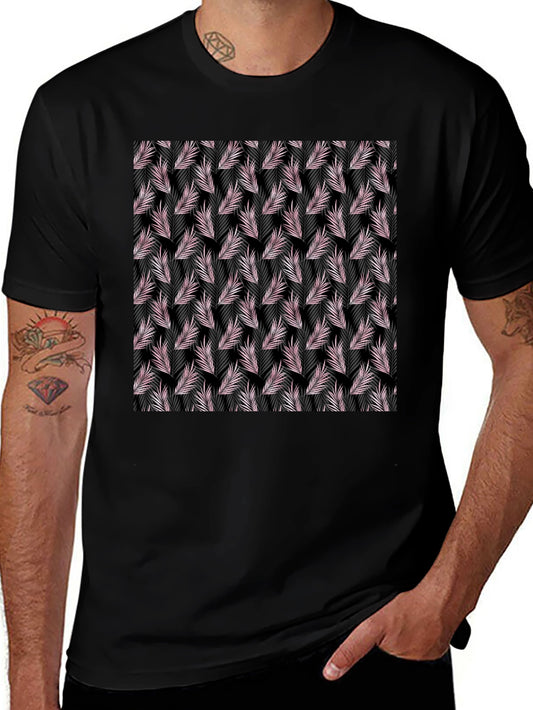 Tropical Leaf Pattern Black T-Shirt