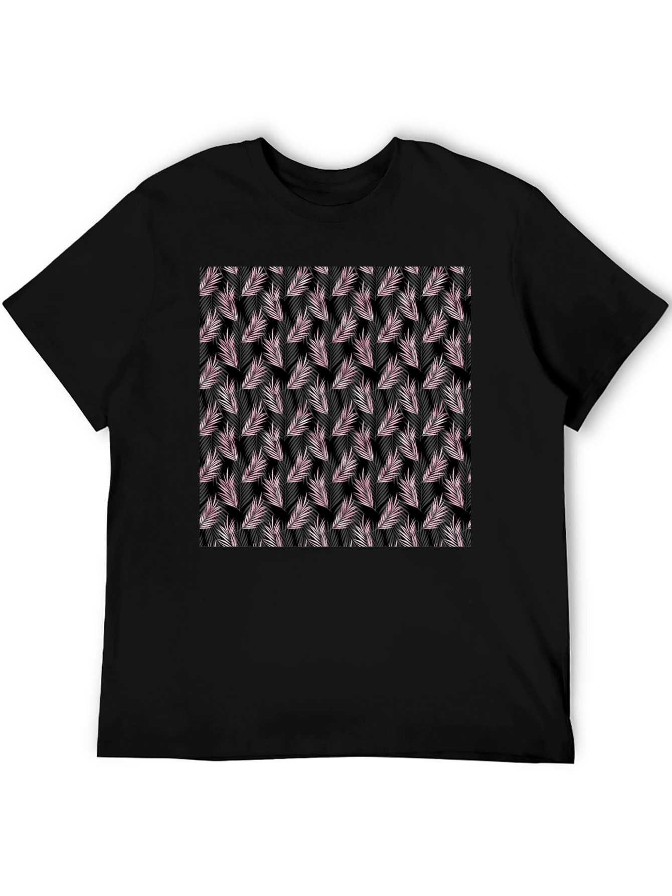 Tropical Leaf Pattern Black T-Shirt
