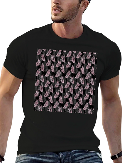 Tropical Leaf Pattern Black T-Shirt
