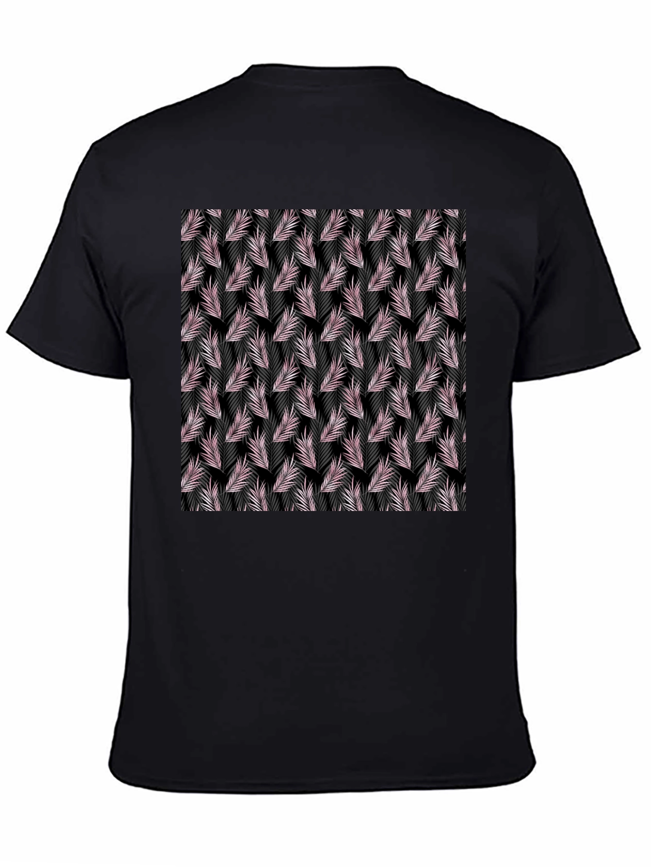 Tropical Leaf Pattern Black T-Shirt