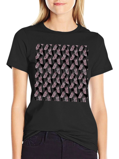 Tropical Leaf Pattern Black T-Shirt
